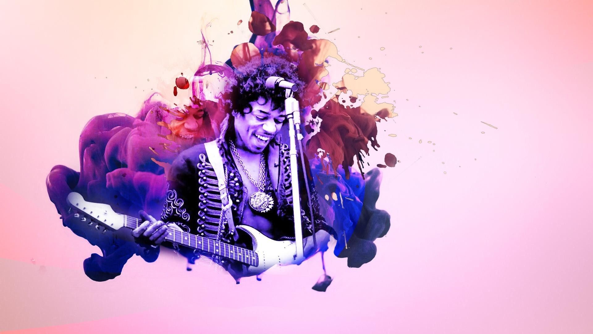 Jimi Hendrix, Arte digitale, Fumo colorato, Rosa, Full HD, sfondo desktop