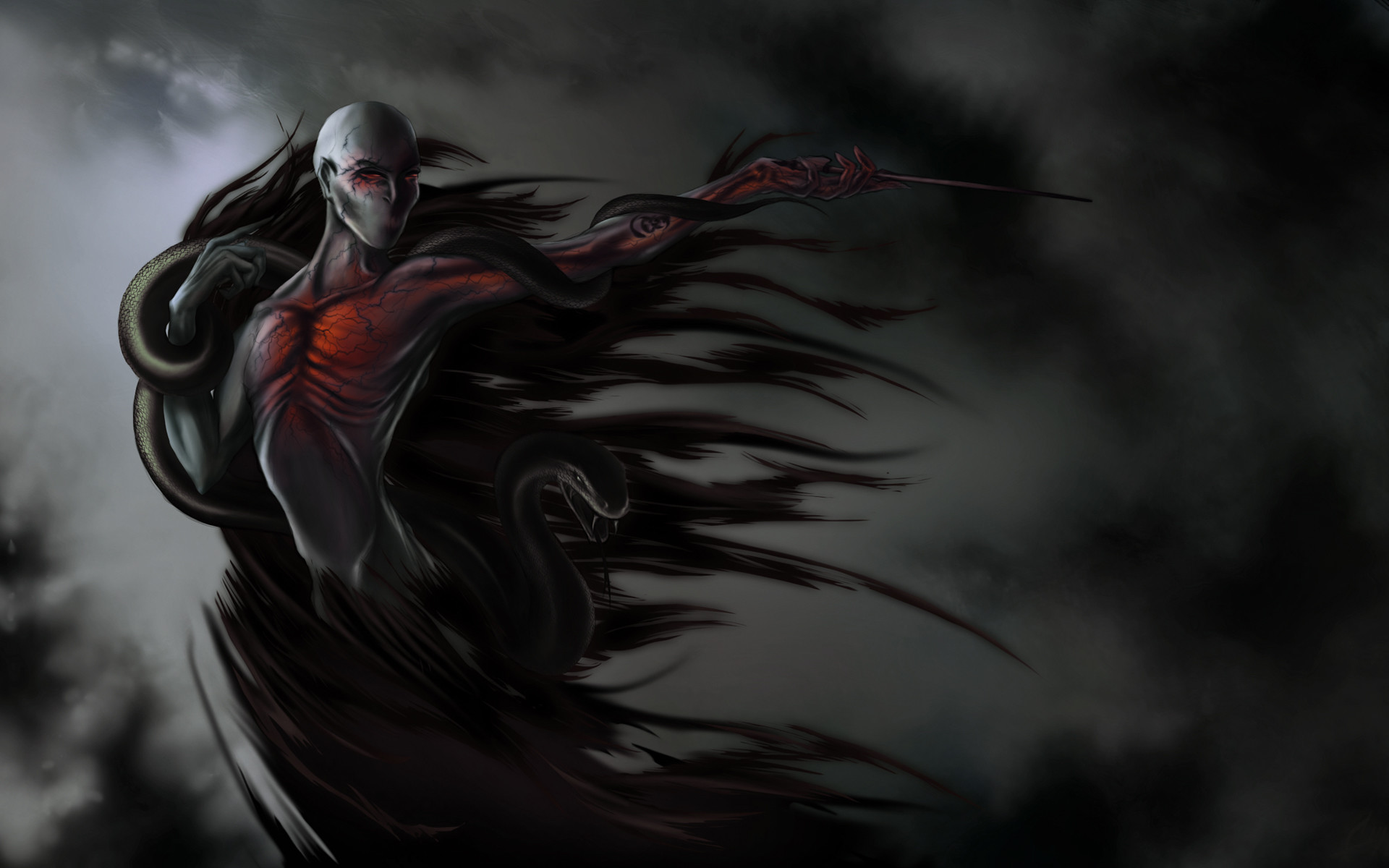 Lord Voldemort, Nagini, Fan art, Harry Potter, 16:10 Full HD, sfondo widescreen