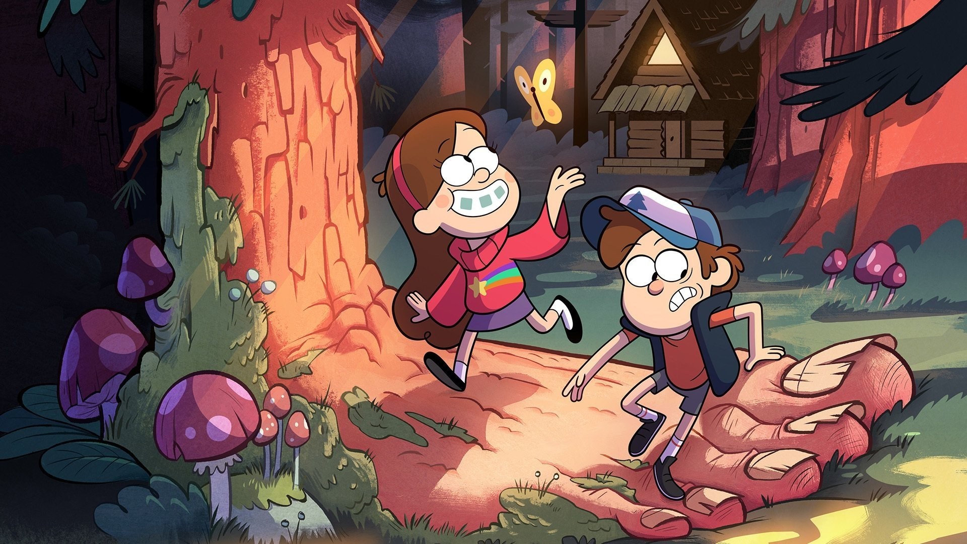 Dipper Pines, Mabel Pines, Gravity Falls, Foresta, Funghi, 16:9 Full HD, wallpaper widescreen