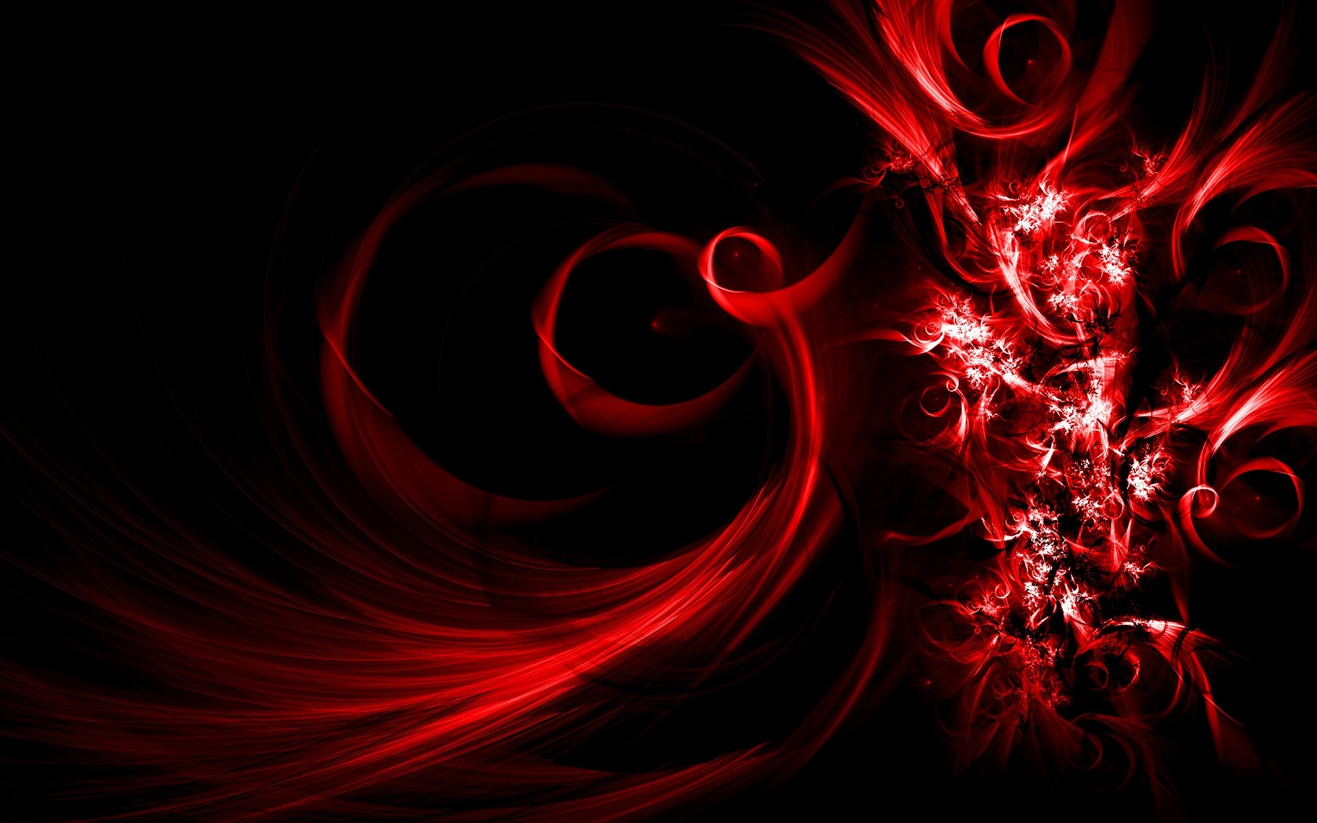 Frattale, Rosso, Sfondo nero, Spirale, 16:10 Full HD, wallpaper widescreen
