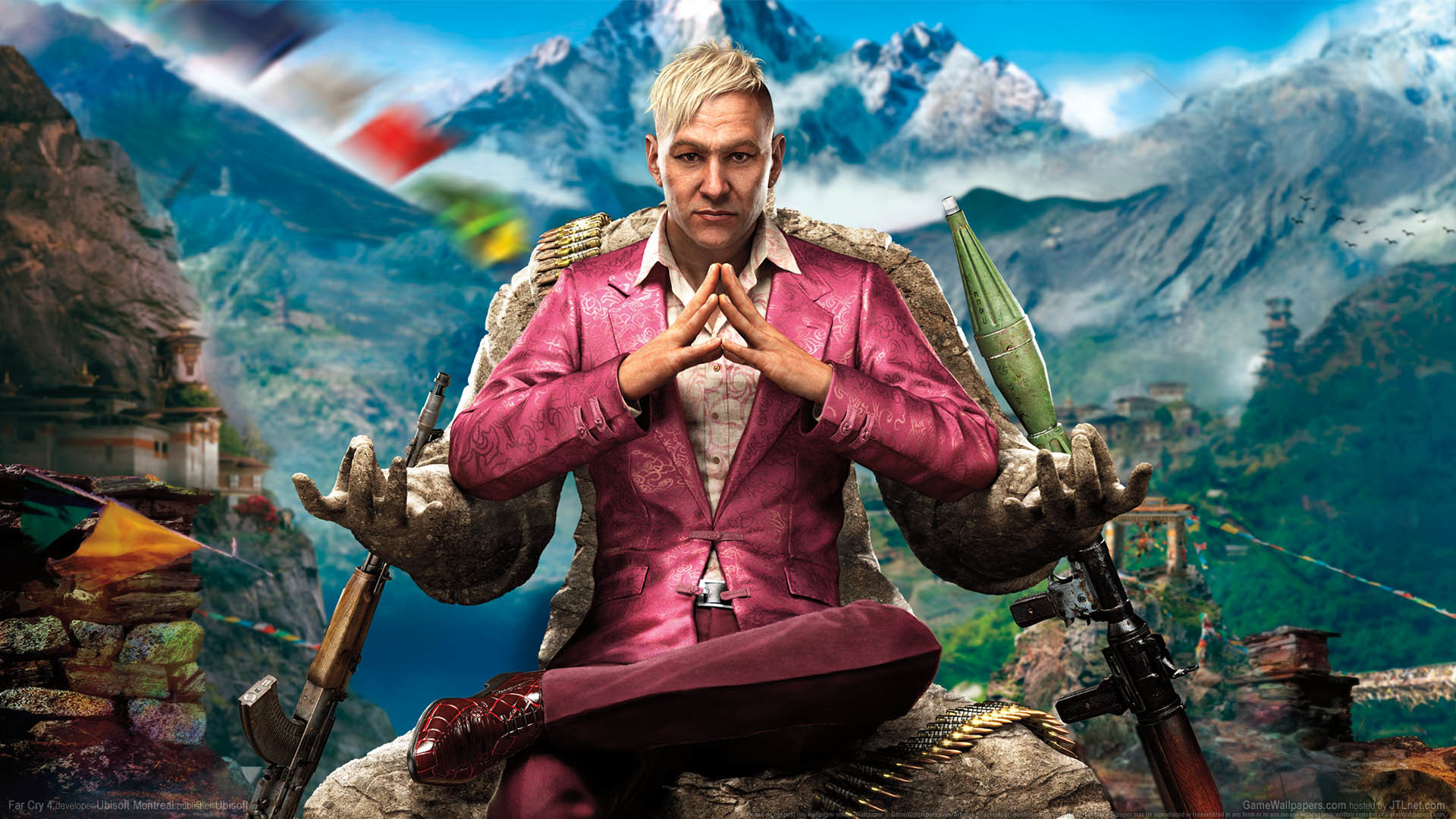 Pagan Min, Far Cry 4, Trono, Bandiere di preghiera, Full HD, sfondo per portatile