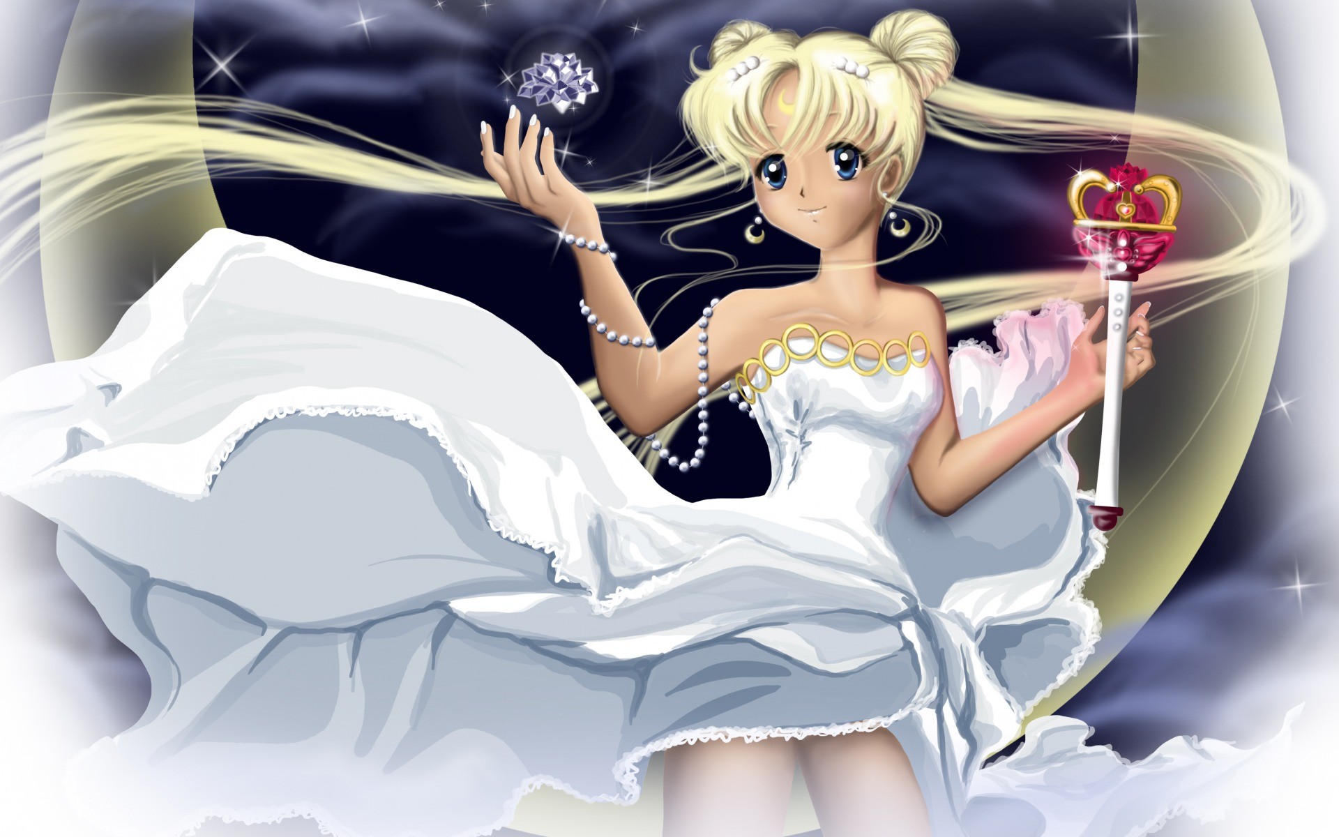 Principessa Serenity, Sailor Moon Crystal, Scettro lunare, Abito bianco, sfondo MacBook Pro