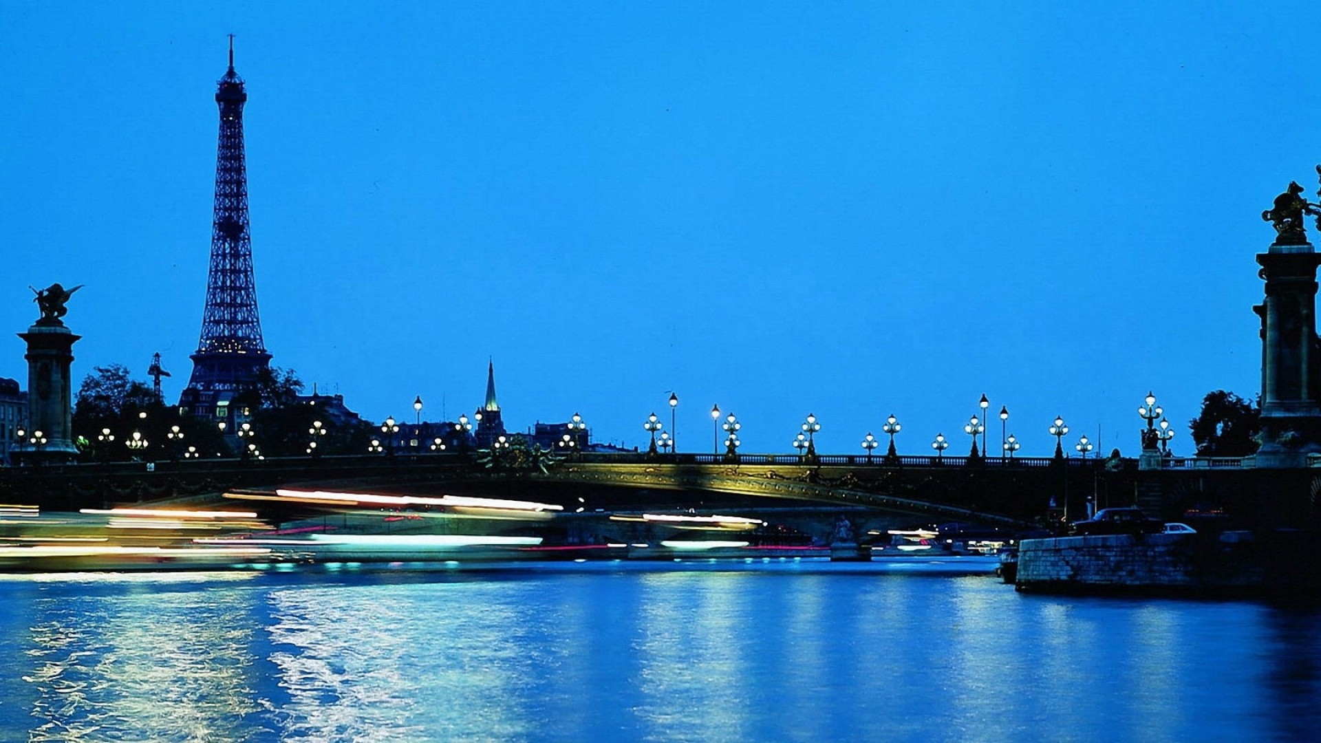 Torre Eiffel, Pont Alexandre III, Senna, Crepuscolo, 1920x1080, sfondo per PC
