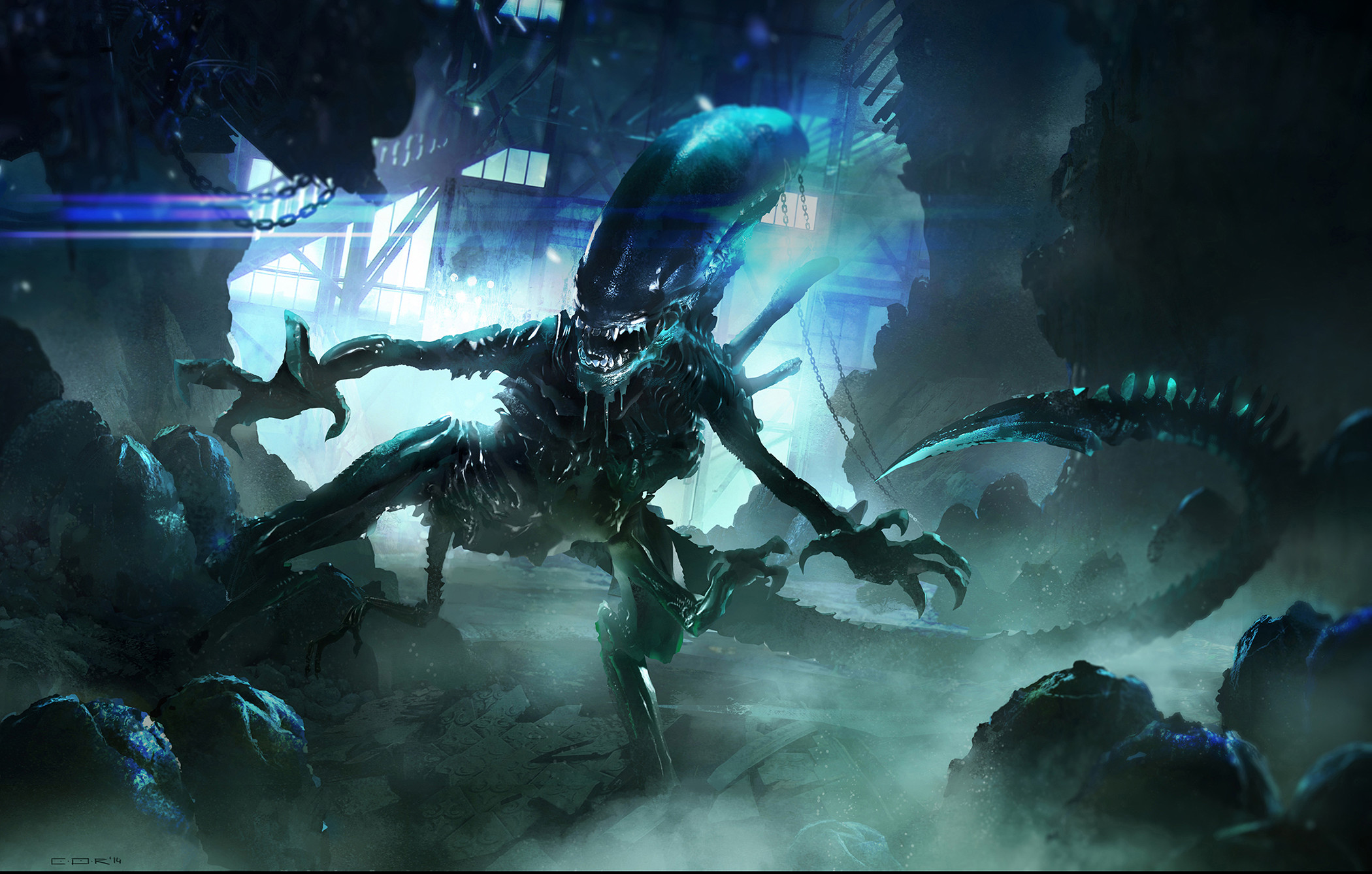 Regina Xenomorfo, Alien, Arte digitale, Blu, Full HD, sfondo desktop