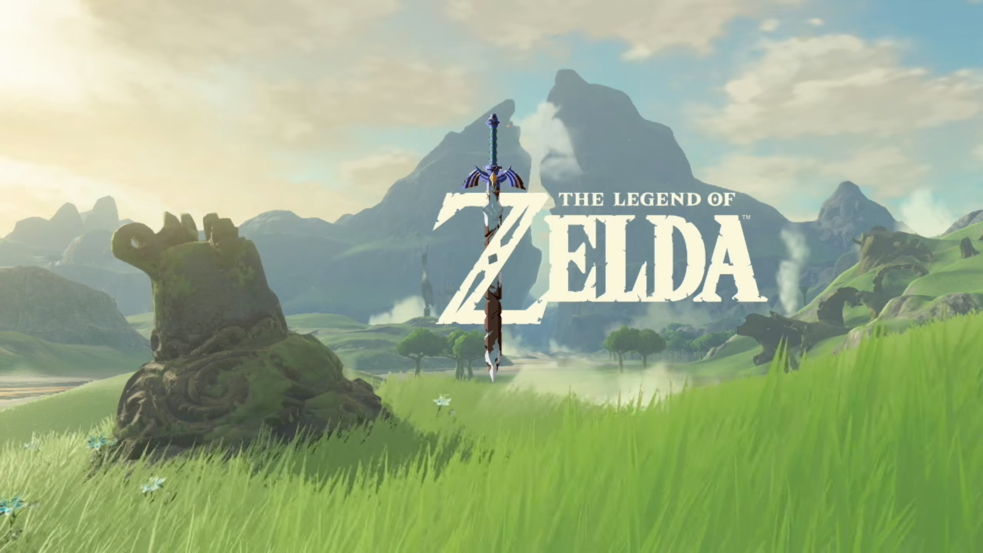 The Legend of Zelda: Breath of the Wild, Logo, Spada Suprema, Prateria, sfondo Full HD per portatile
