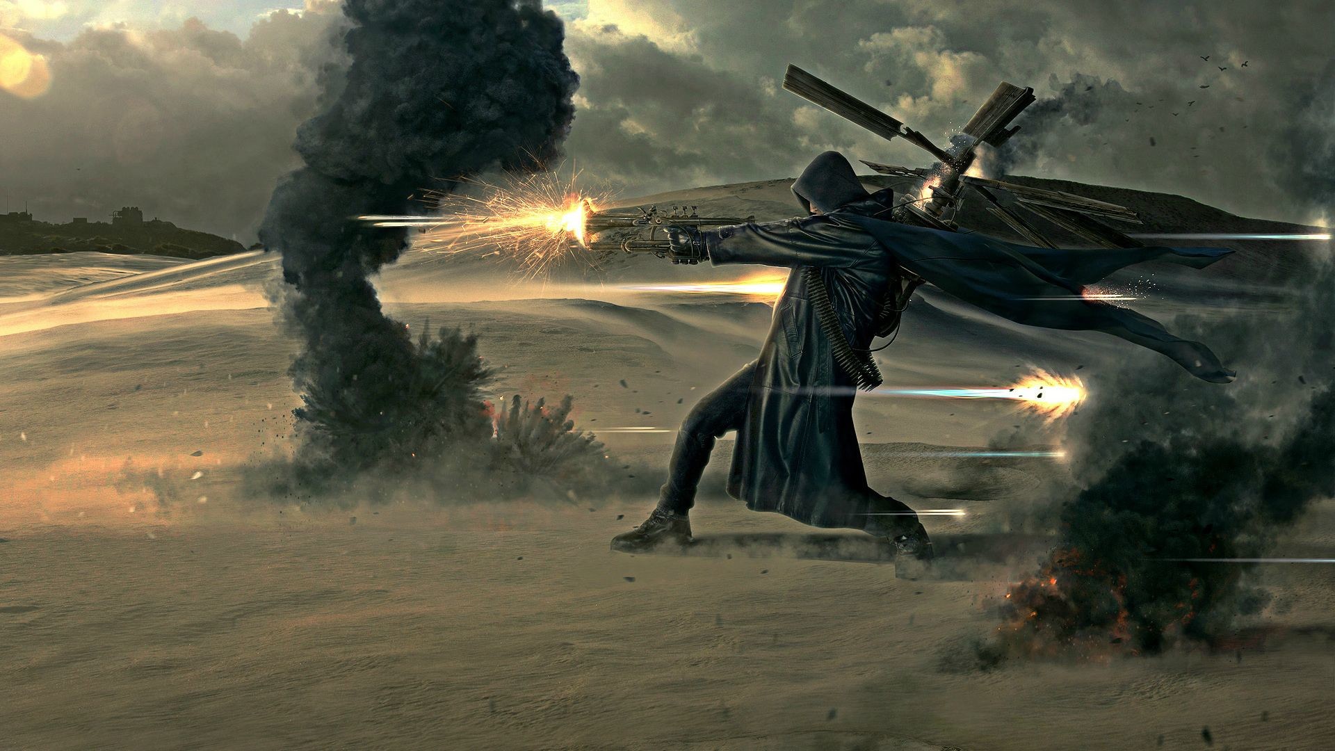 Guerriero, Fucile, Deserto, Esplosioni, Full HD, wallpaper per computer