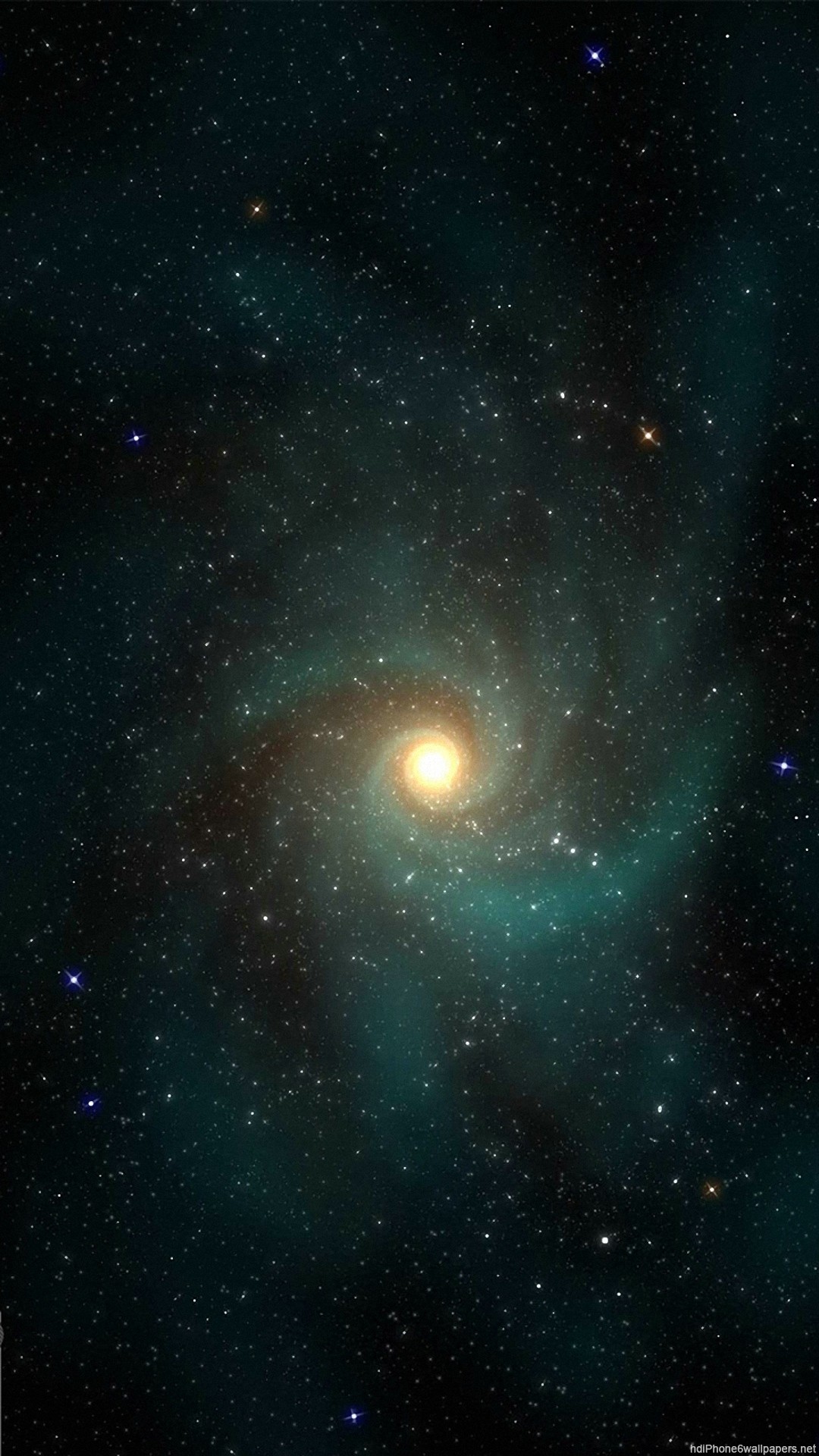 Galassia a spirale, Spazio, Verde acqua, Stelle, Full HD, sfondo per smartphone