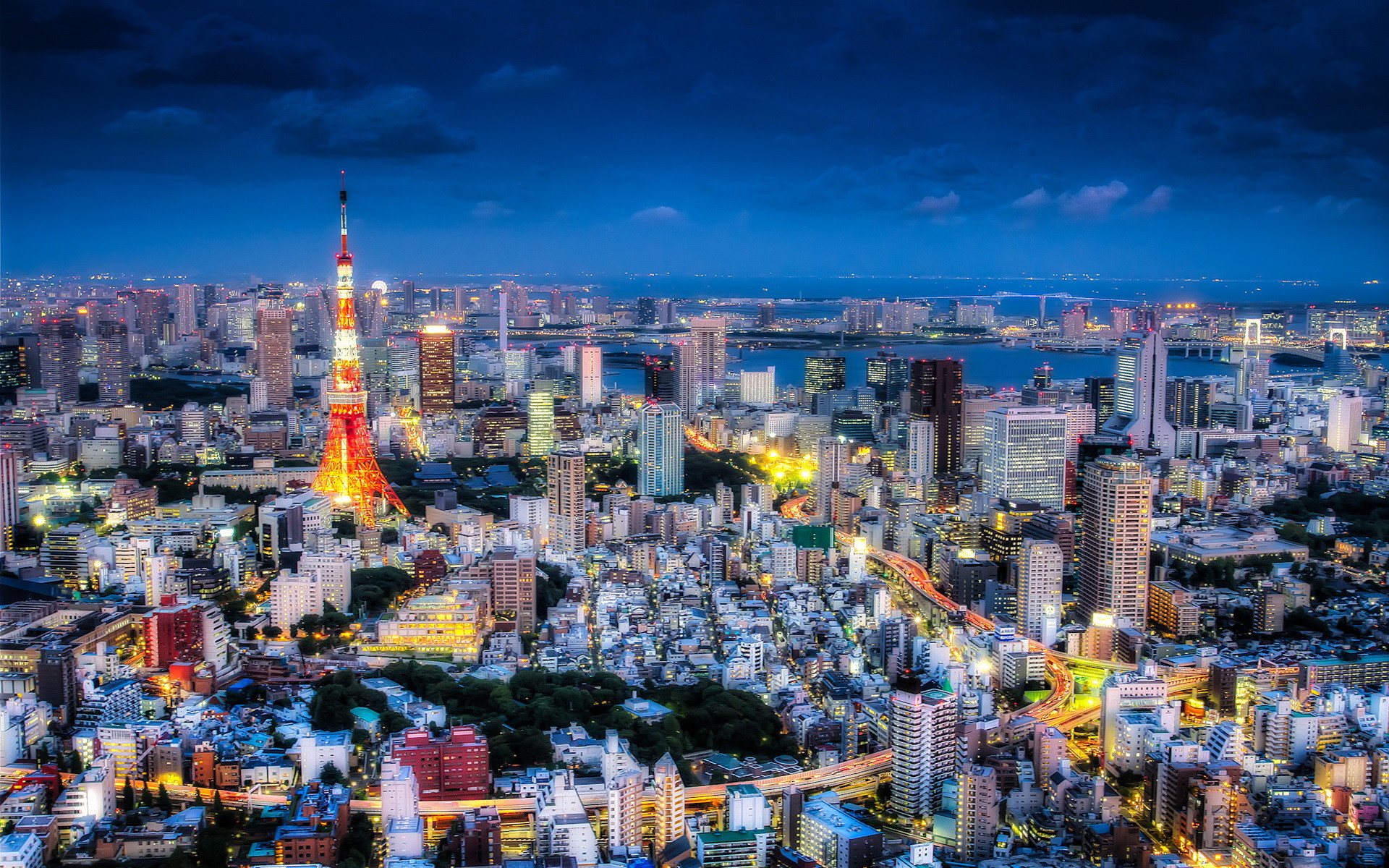 Tokyo Tower, Tokyo, Vista aerea, Crepuscolo, 1920x1200, sfondo per PC