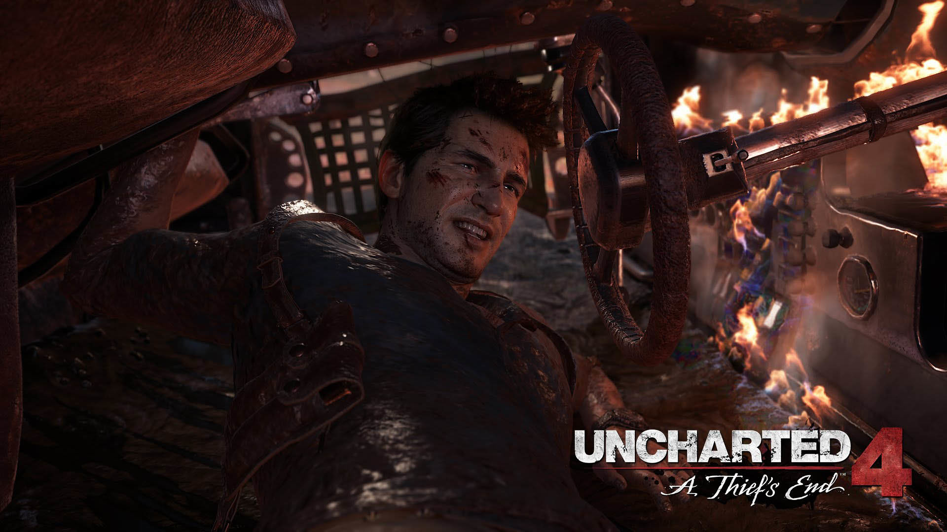 Nathan Drake, Uncharted 4: Fine di un ladro, Fiamme, Logo, Full HD, wallpaper per PC