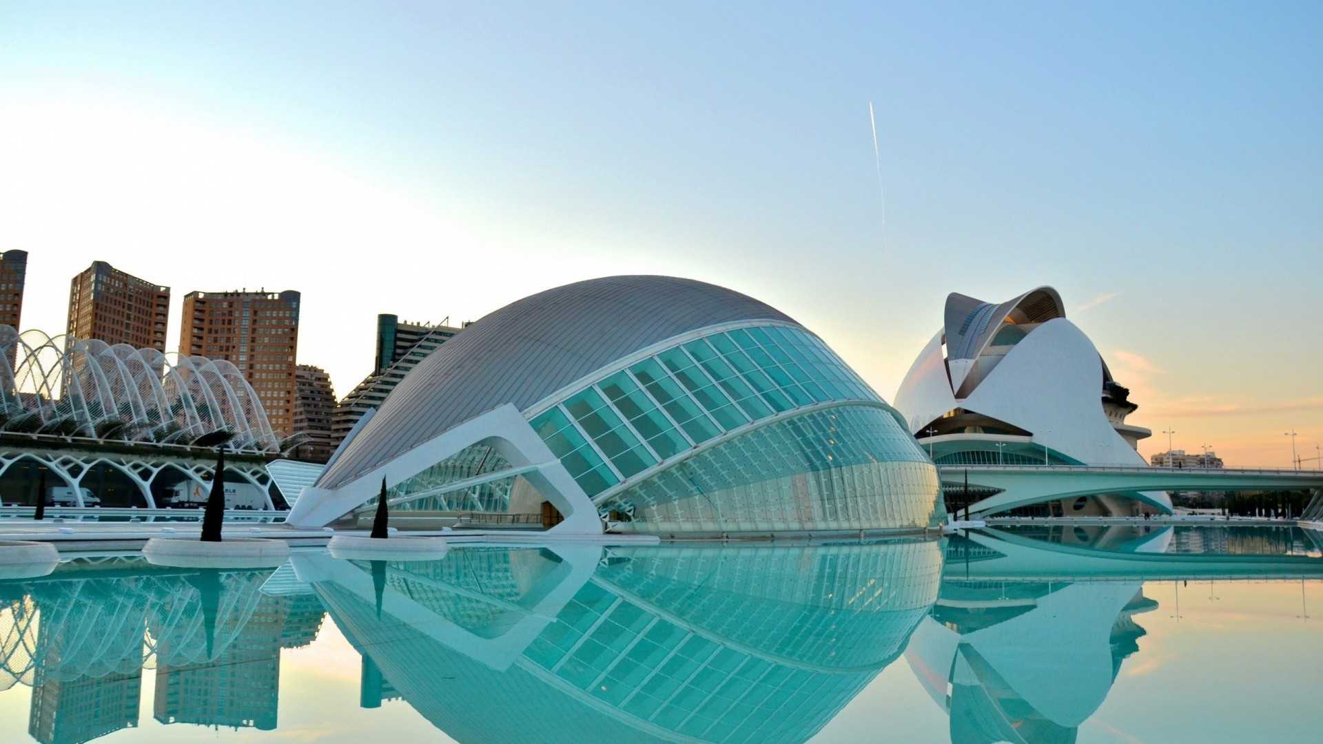 Città delle Arti e delle Scienze, L'Hemisfèric, Valencia, Santiago Calatrava, Riflesso, sfondo 1080p