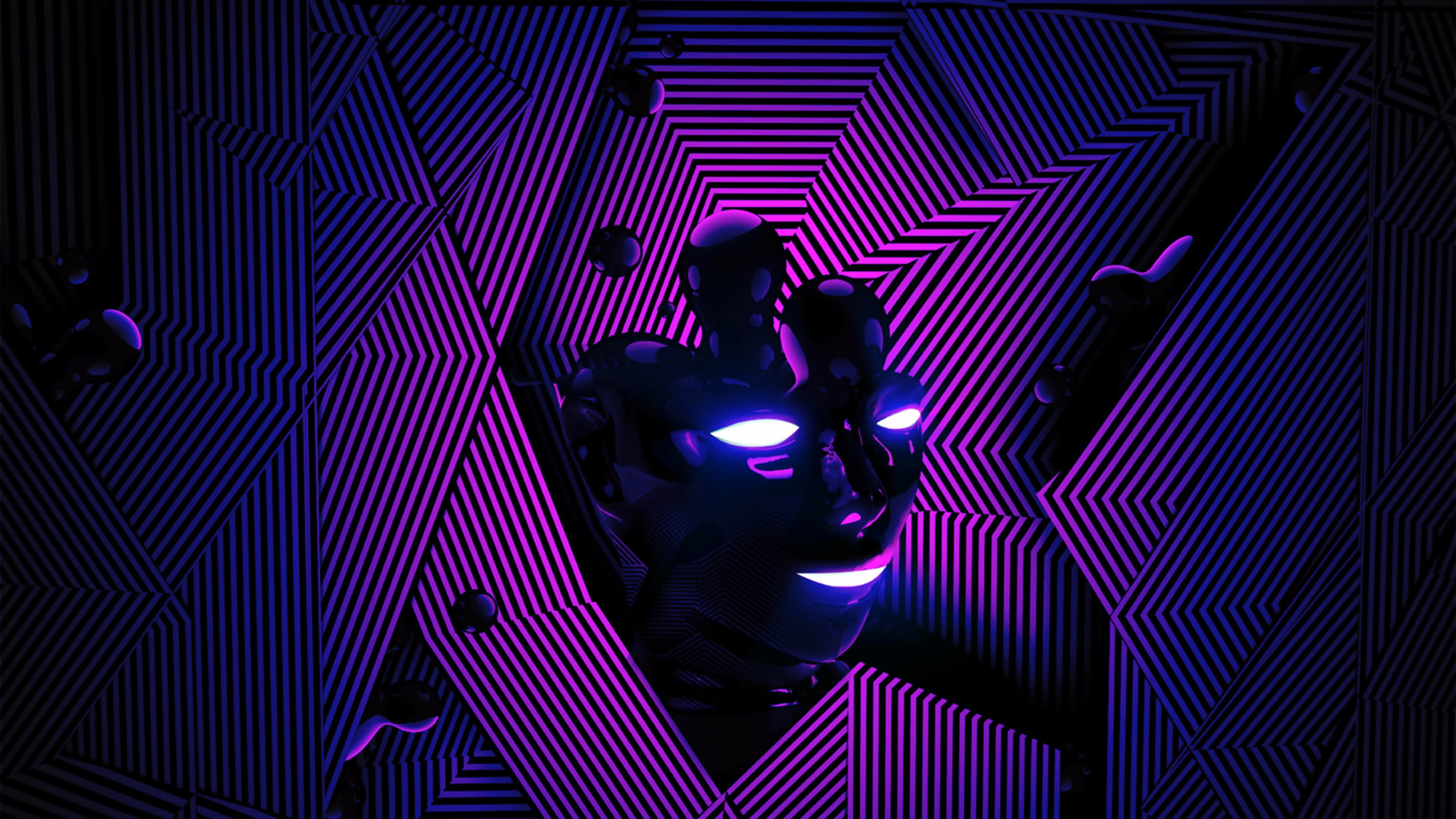 Astratto, Volto, Linee, Viola, Neon, 3840x2160, sfondo per PC
