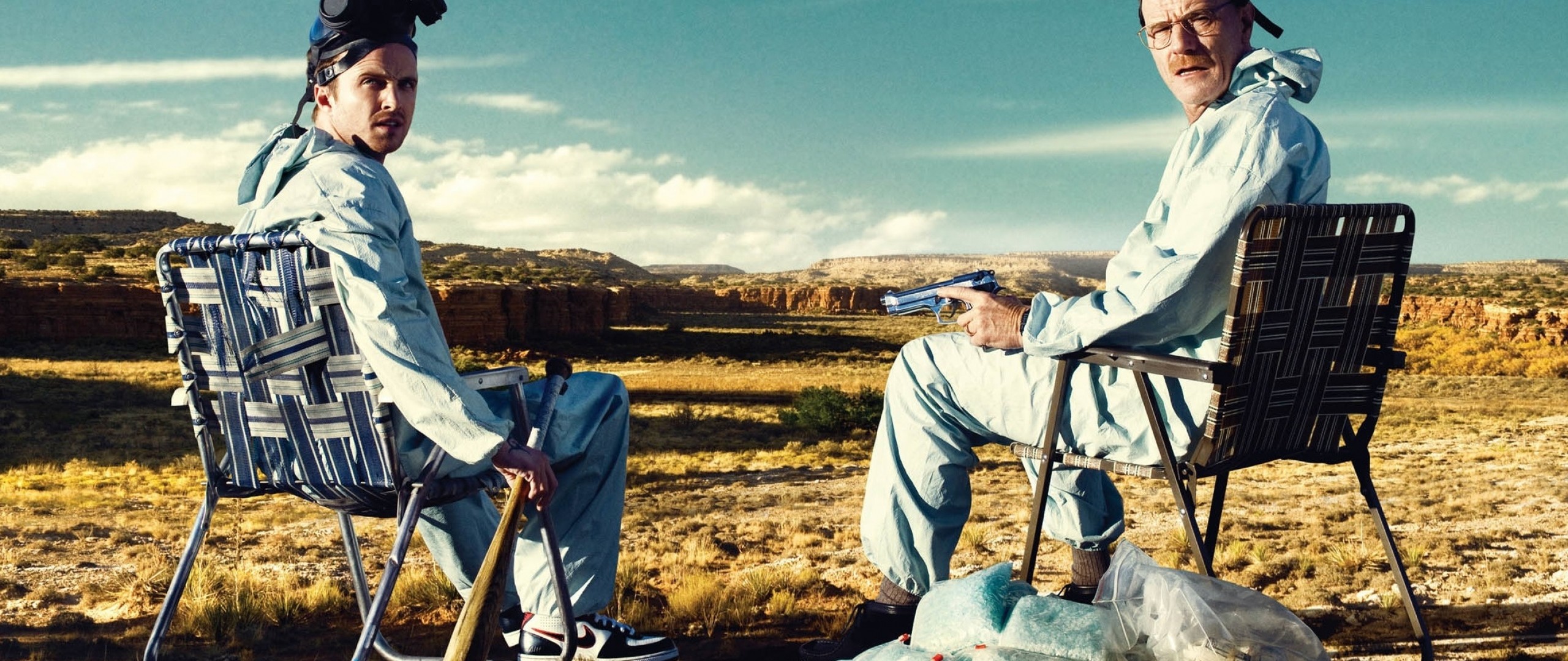 Walter White, Jesse Pinkman, Breaking Bad, Deserto, Sedie, 21:9 Full HD, wallpaper widescreen