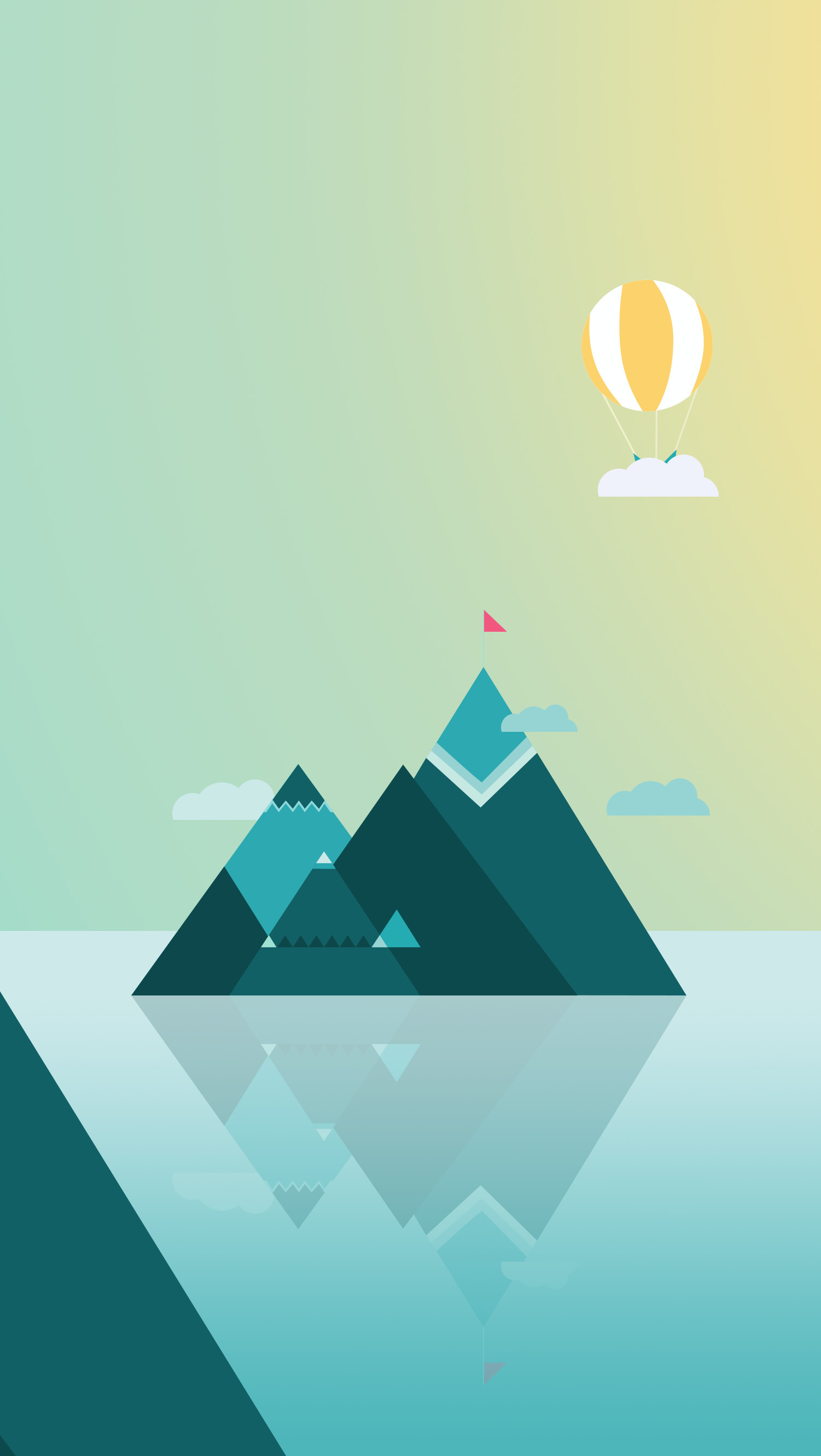 Illustrazione piatta, Montagne, Mongolfiera, Minimalismo, QHD+, wallpaper per smartphone
