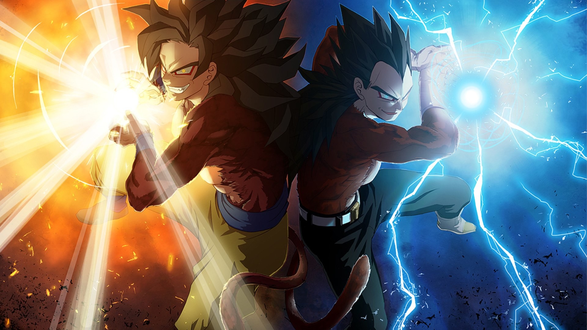 Goku, Vegeta, Dragon Ball GT, Super Saiyan 4, Kamehameha, Full HD 1080p, sfondo desktop