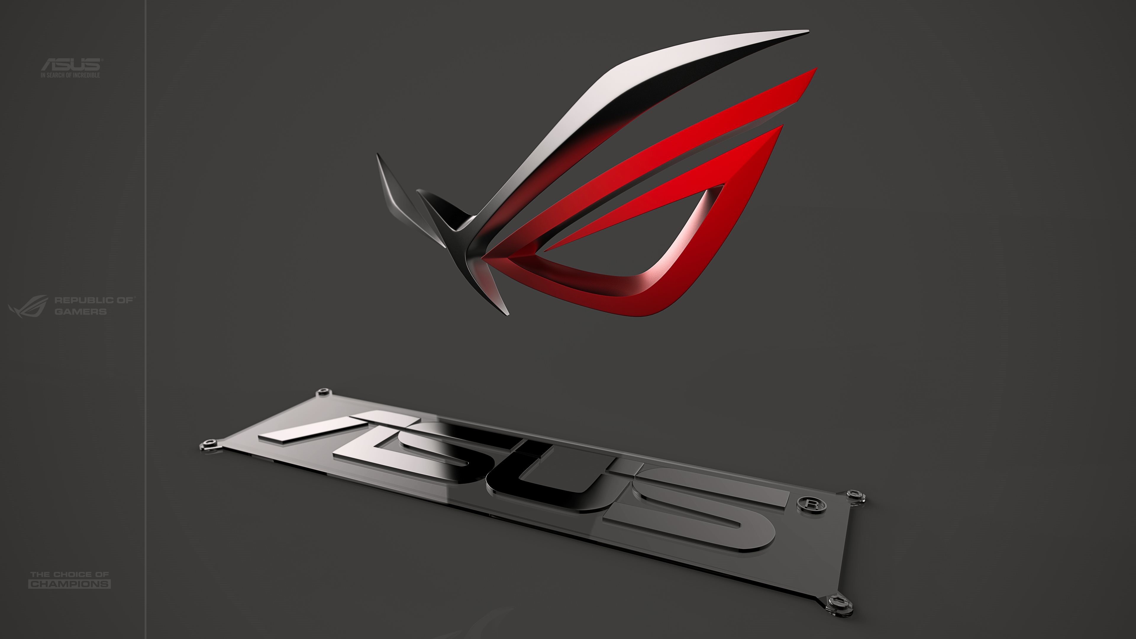 ASUS ROG, ASUS, Logo 3D, Rosso, Grigio, 4K 2160p, sfondo desktop