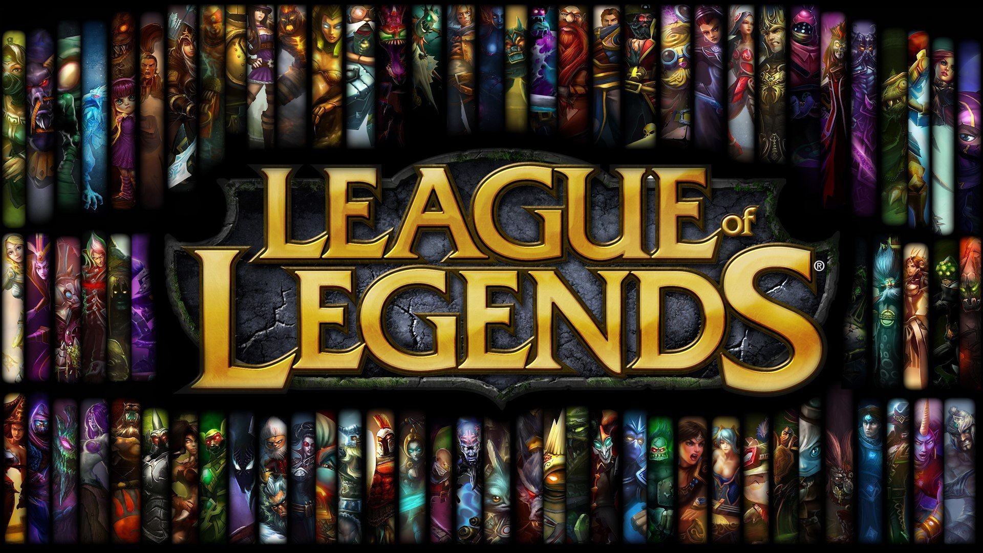 League of Legends, Logo, Campioni, Oro, 1920x1080, immagine di sfondo