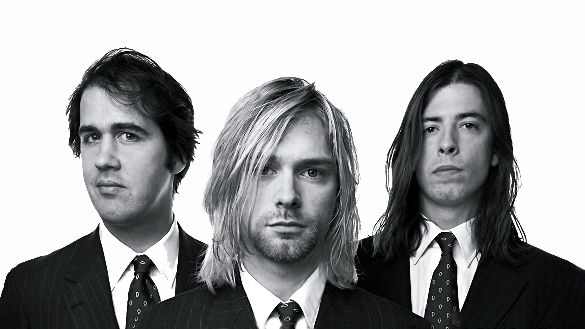 Kurt Cobain, Krist Novoselic, Dave Grohl, Nirvana, Sfondo bianco, wallpaper per portatile