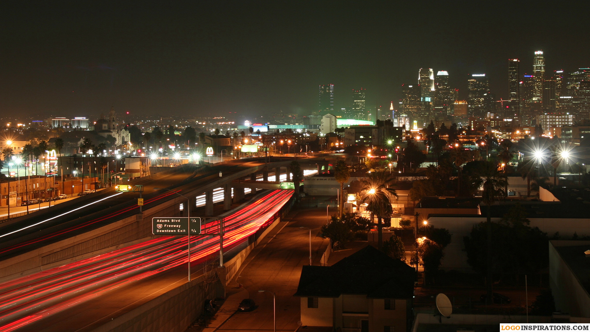 Downtown Los Angeles, Notte, Autostrada, Scie luminose, 16:9 Full HD, sfondo widescreen