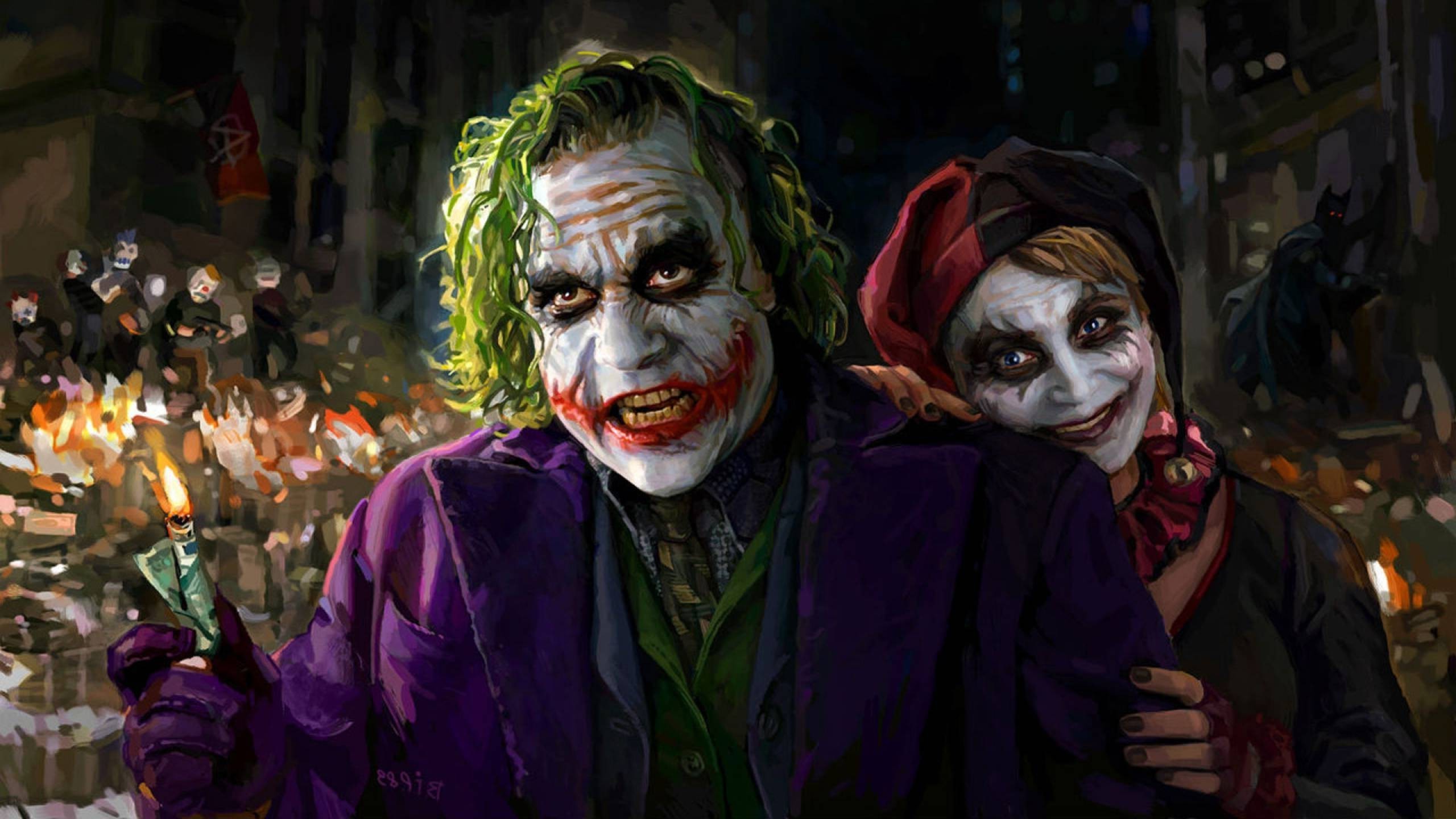 Harley Quinn, Joker, Heath Ledger, Il cavaliere oscuro, Fan art, sfondo 2K per computer