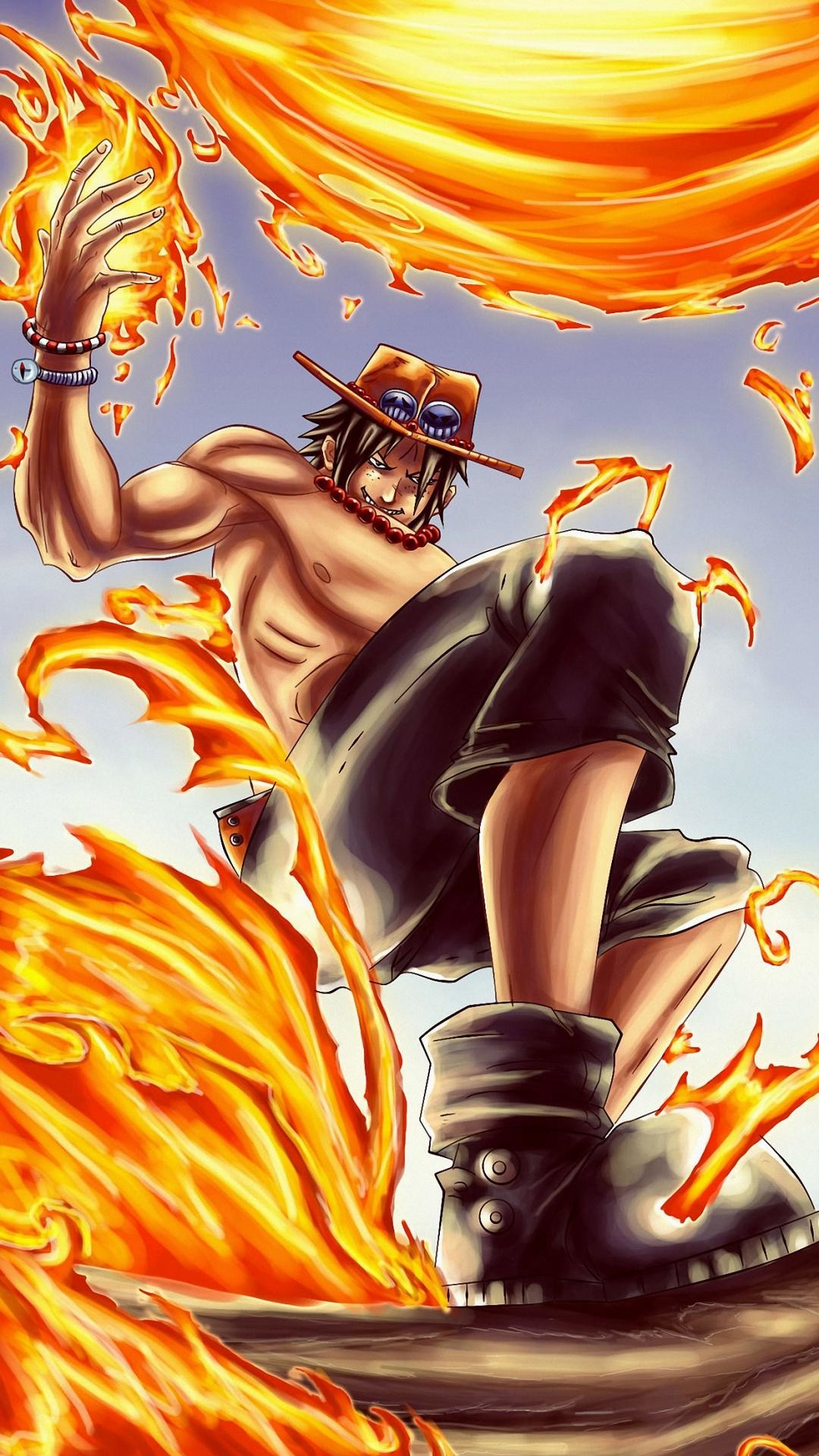 Portgas D. Ace, One Piece, Fuoco, Verticale, Full HD, schermata di blocco del cellulare