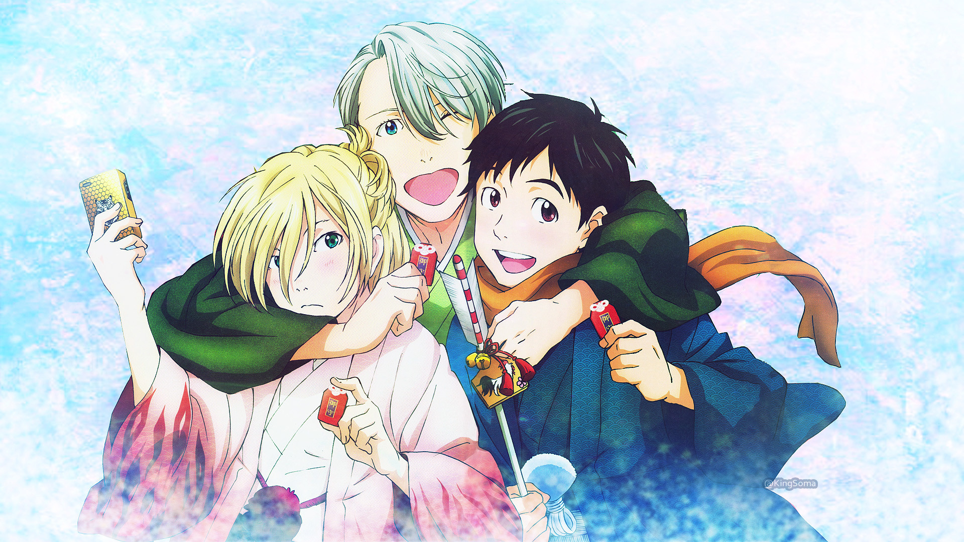 Yuri Plisetsky, Victor Nikiforov, Yuri Katsuki, Yuri!!! on Ice, Kimono, sfondo widescreen Full HD