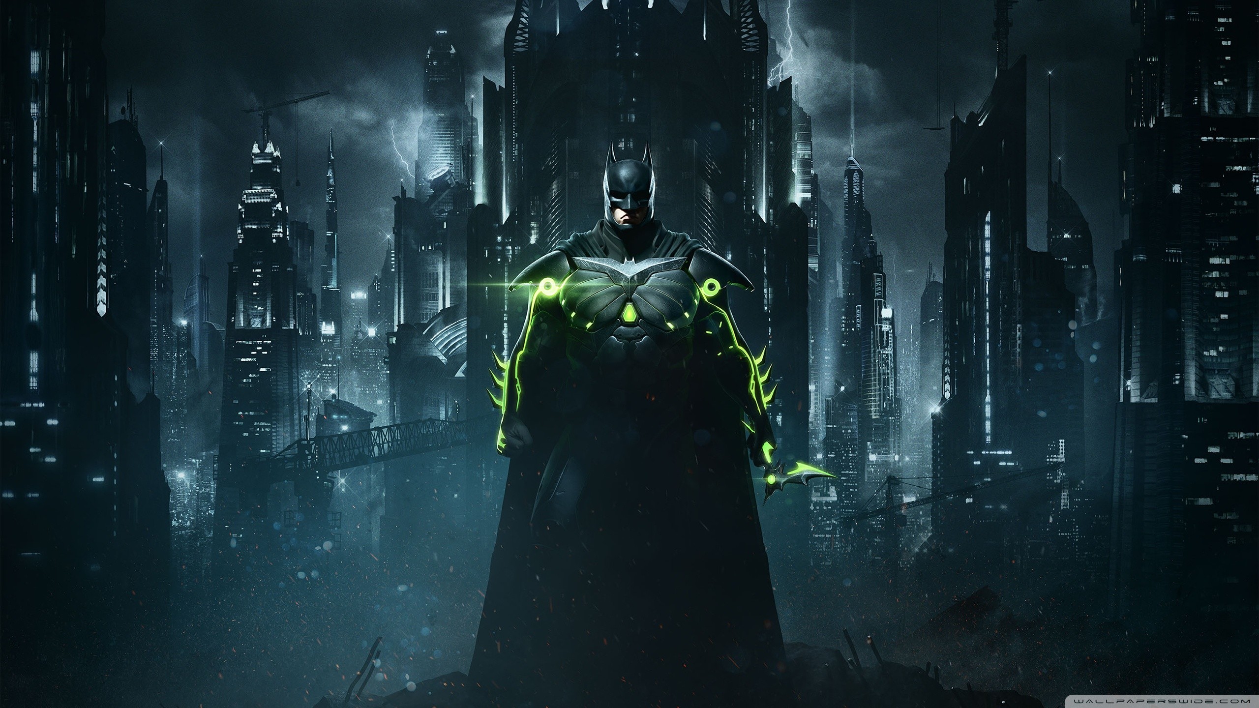 Batman, Injustice 2, Gotham City, Videogioco, Notte, 2K, sfondo per PC e portatile