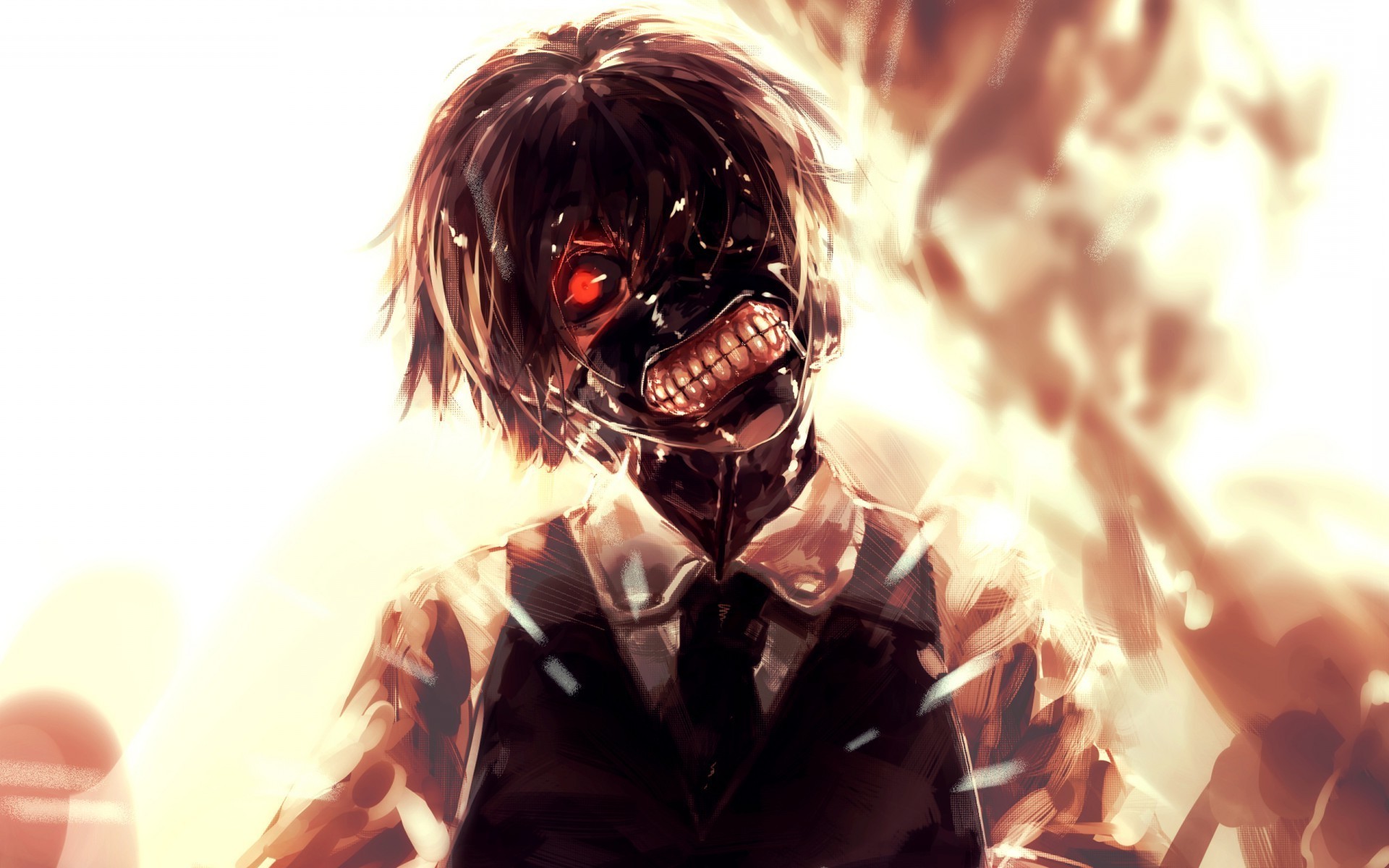 Ken Kaneki, Tokyo Ghoul, Maschera da ghoul, Fiamme, 1920x1200, sfondo per PC