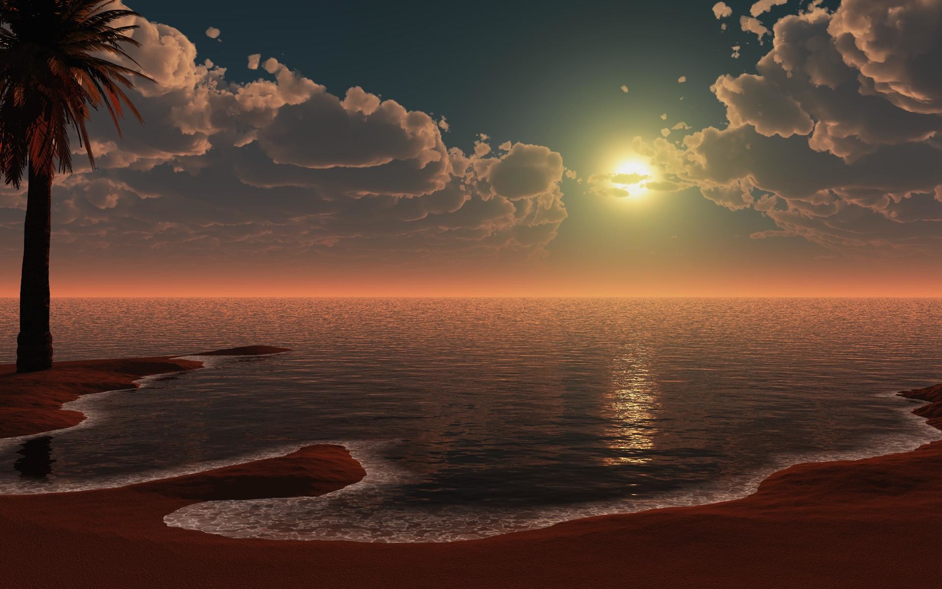 Spiaggia, Tramonto, Palma, Mare, 1920x1200, sfondo MacBook Pro