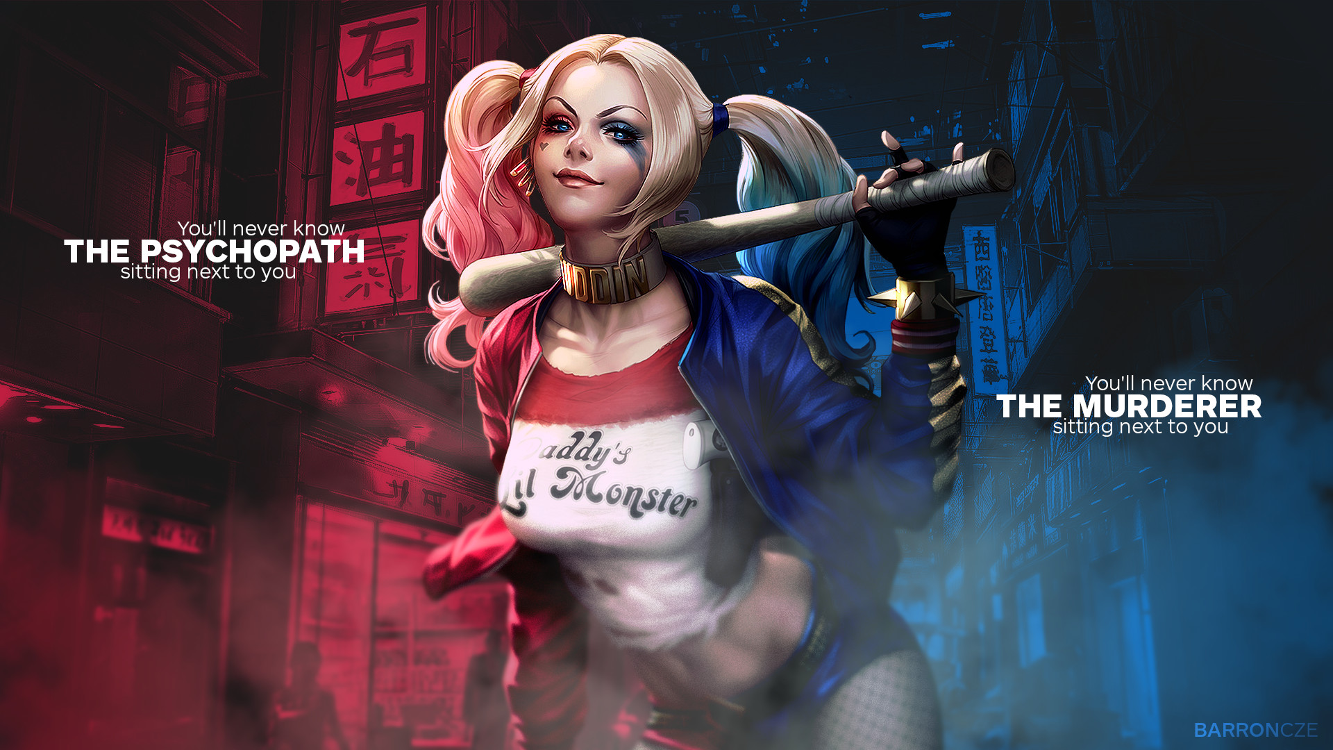 Harley Quinn, Suicide Squad, Fan art, Mazza da baseball, Città notturna, sfondo per portatile