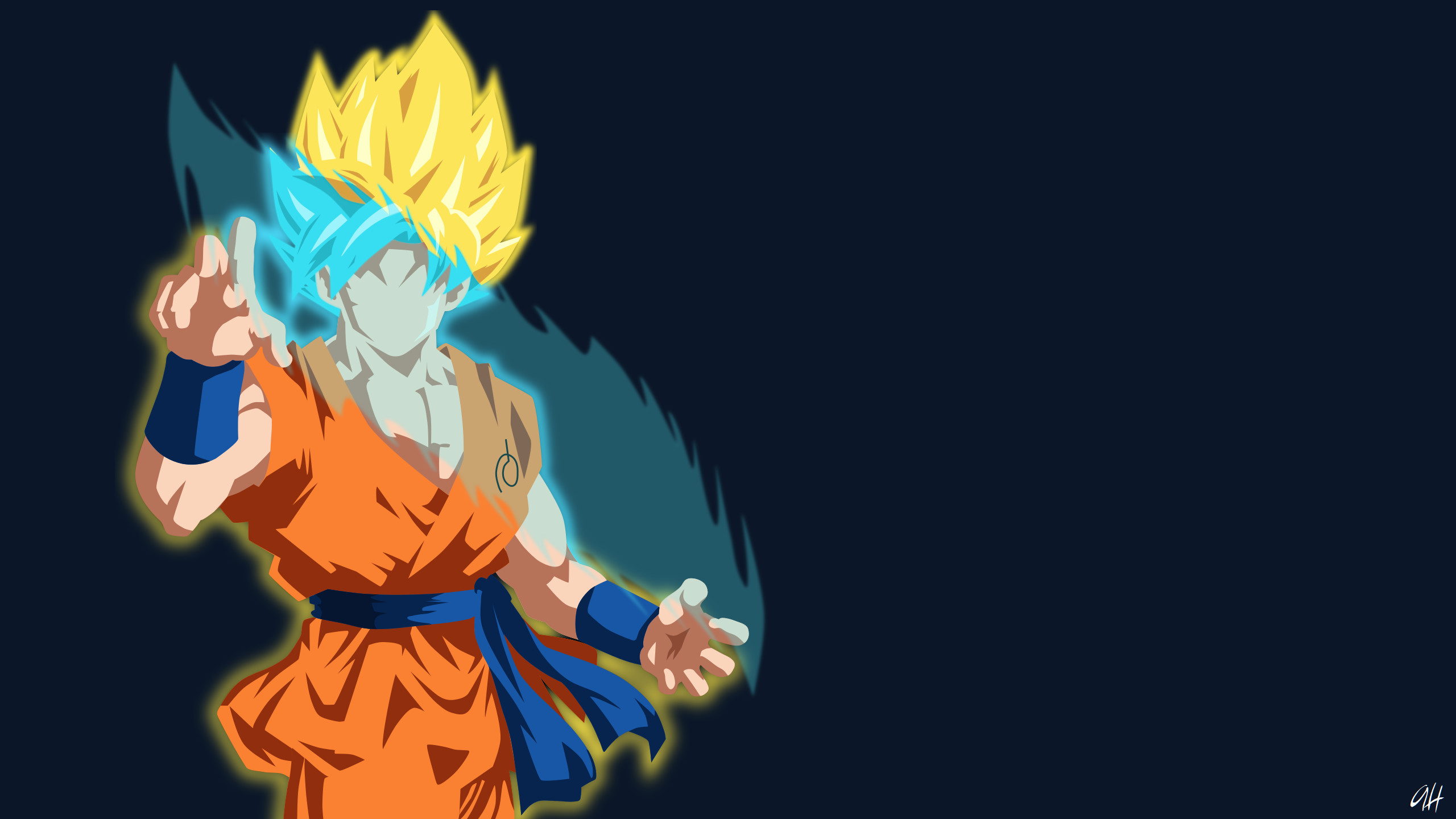 Goku, Super Saiyan, Dragon Ball Super, Minimalista, 2560x1440, wallpaper desktop