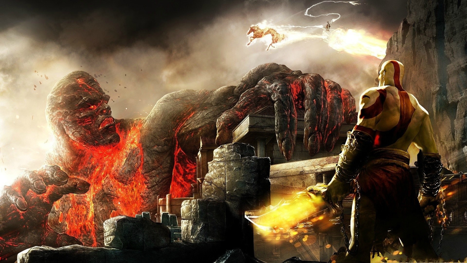 Kratos, God of War III, Titano, Lava, Full HD, sfondo per PC