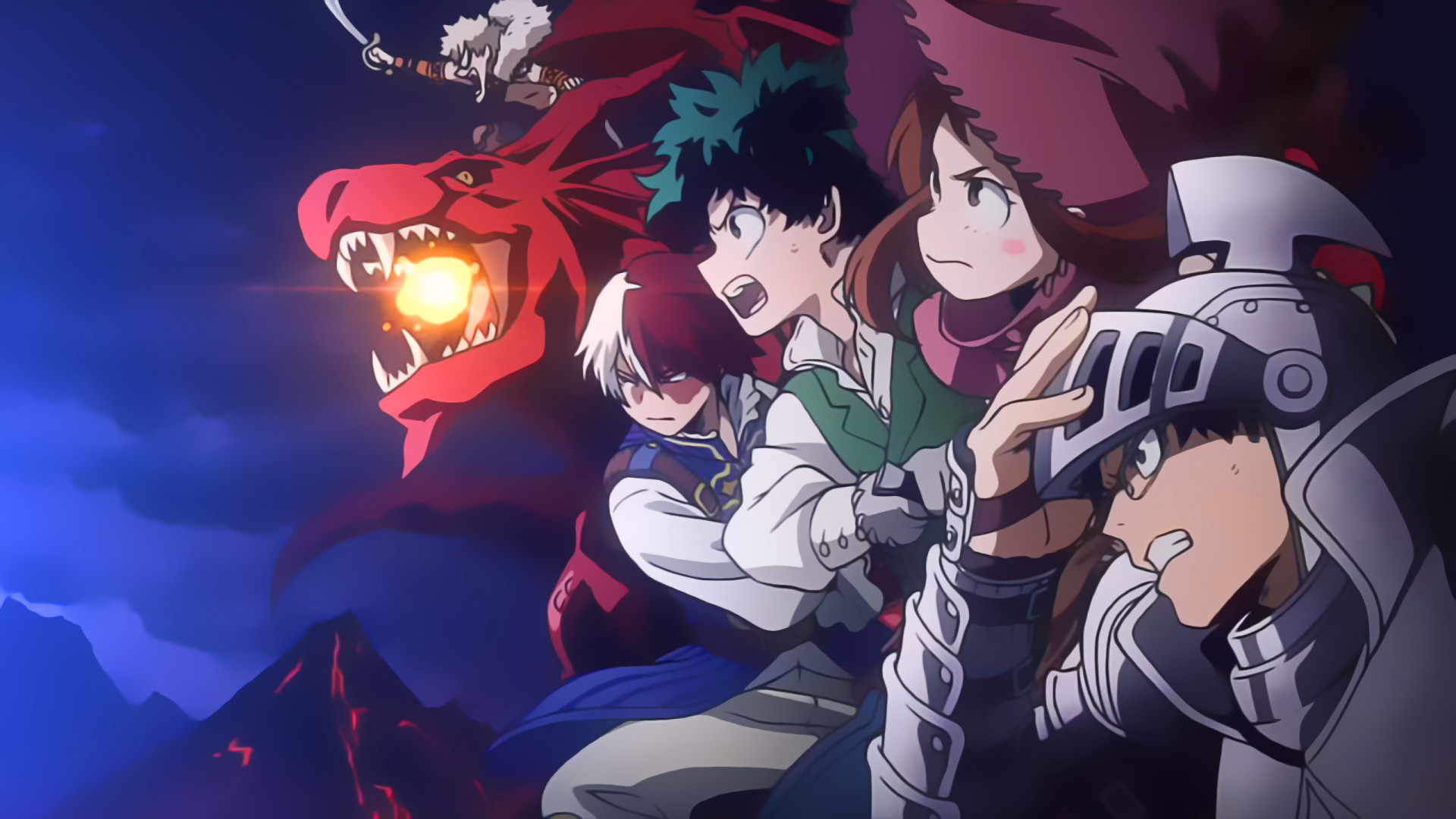 Izuku Midoriya, Ochaco Uraraka, Shoto Todoroki, Tenya Iida, My Hero Academia, Drago, sfondo 1080p
