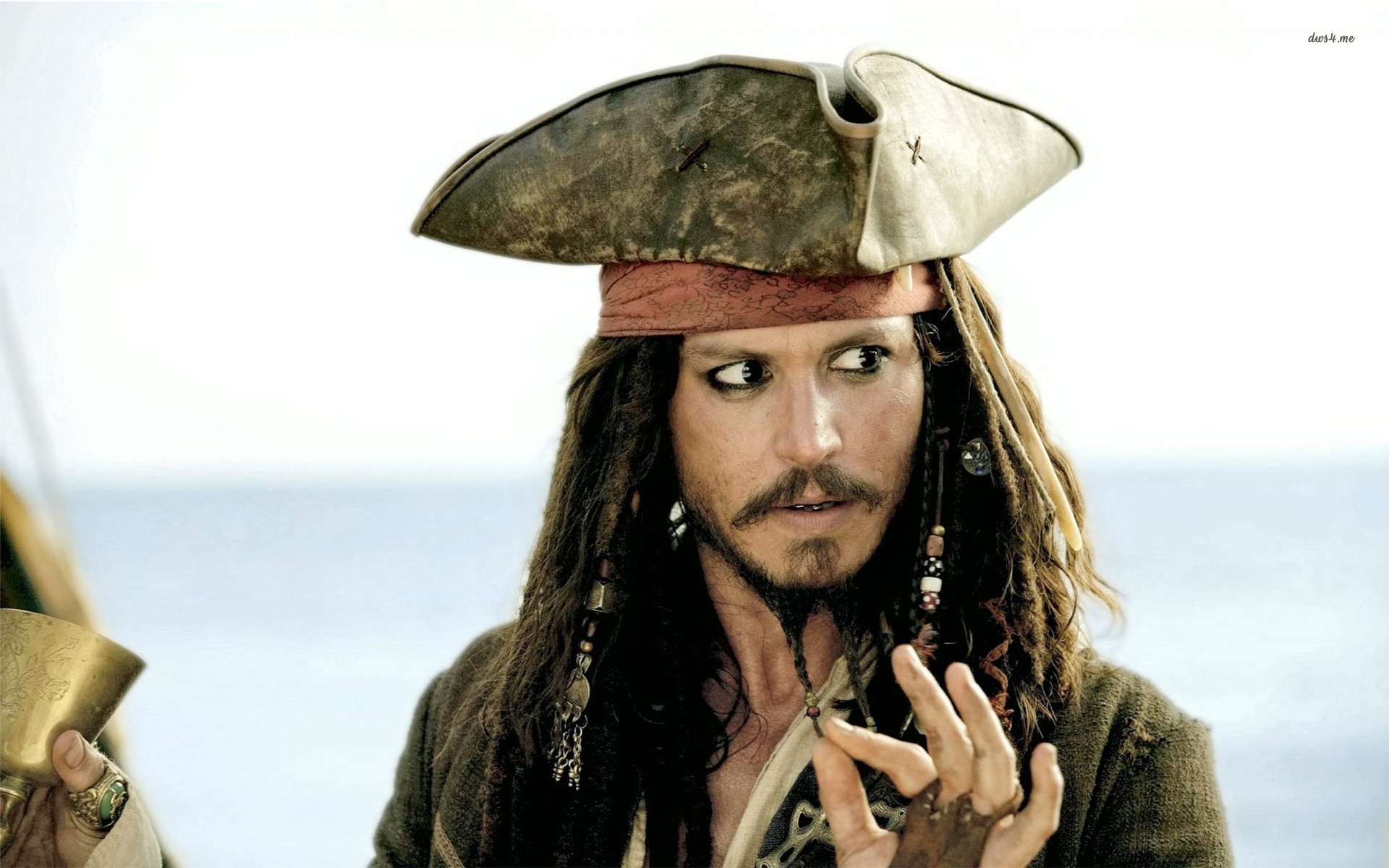 Jack Sparrow, Johnny Depp, Pirati dei Caraibi, Tricorno, Mare, Full HD, sfondo per PC