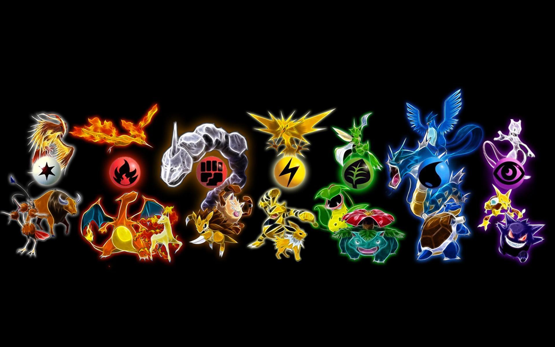 Gengar, Charizard, Zapdos, Pokémon, Sfondo nero, Full HD, wallpaper per portatile