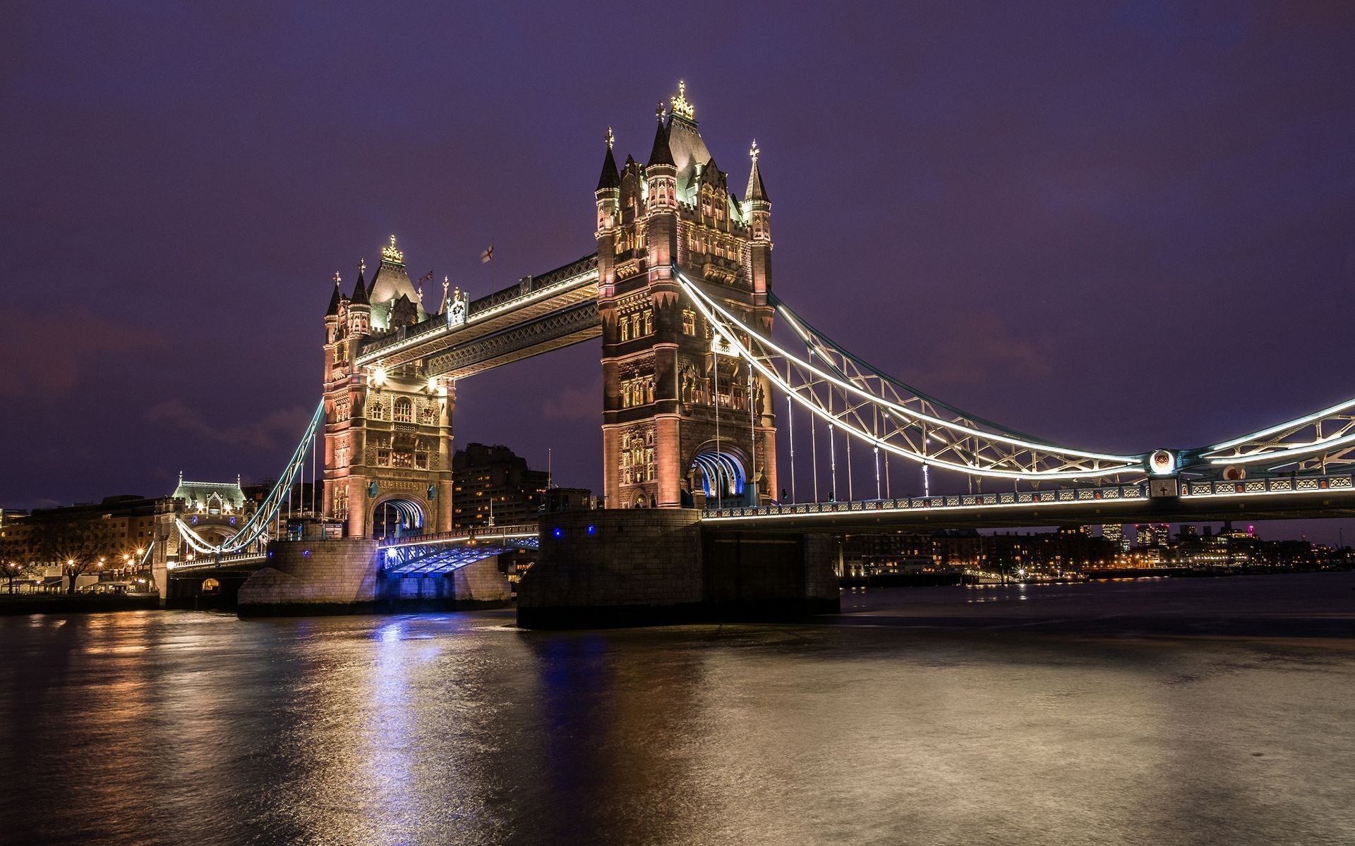 Tower Bridge, Tamigi, Londra, Notte, 1920x1200, sfondo per PC