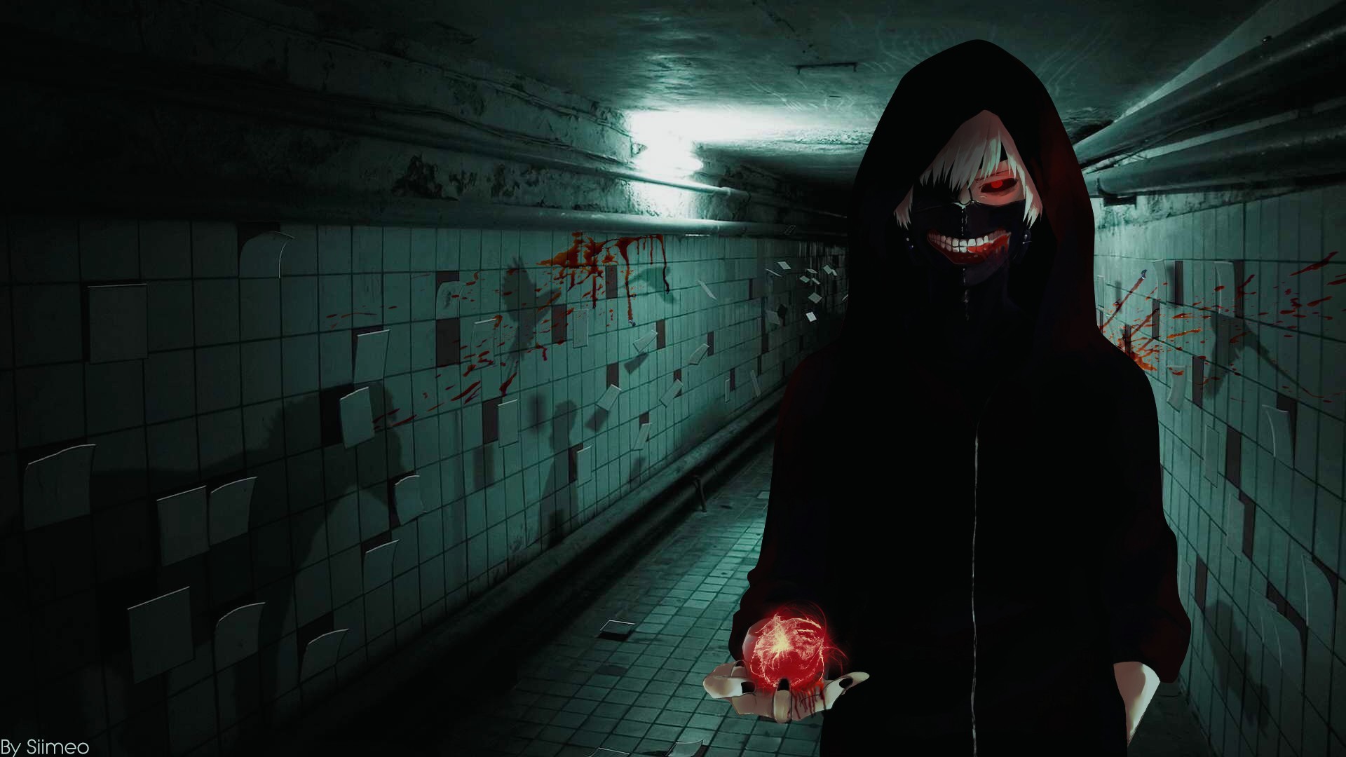 Ken Kaneki, Tokyo Ghoul, Maschera, Tunnel, Cappuccio, 1920x1080, immagine di sfondo