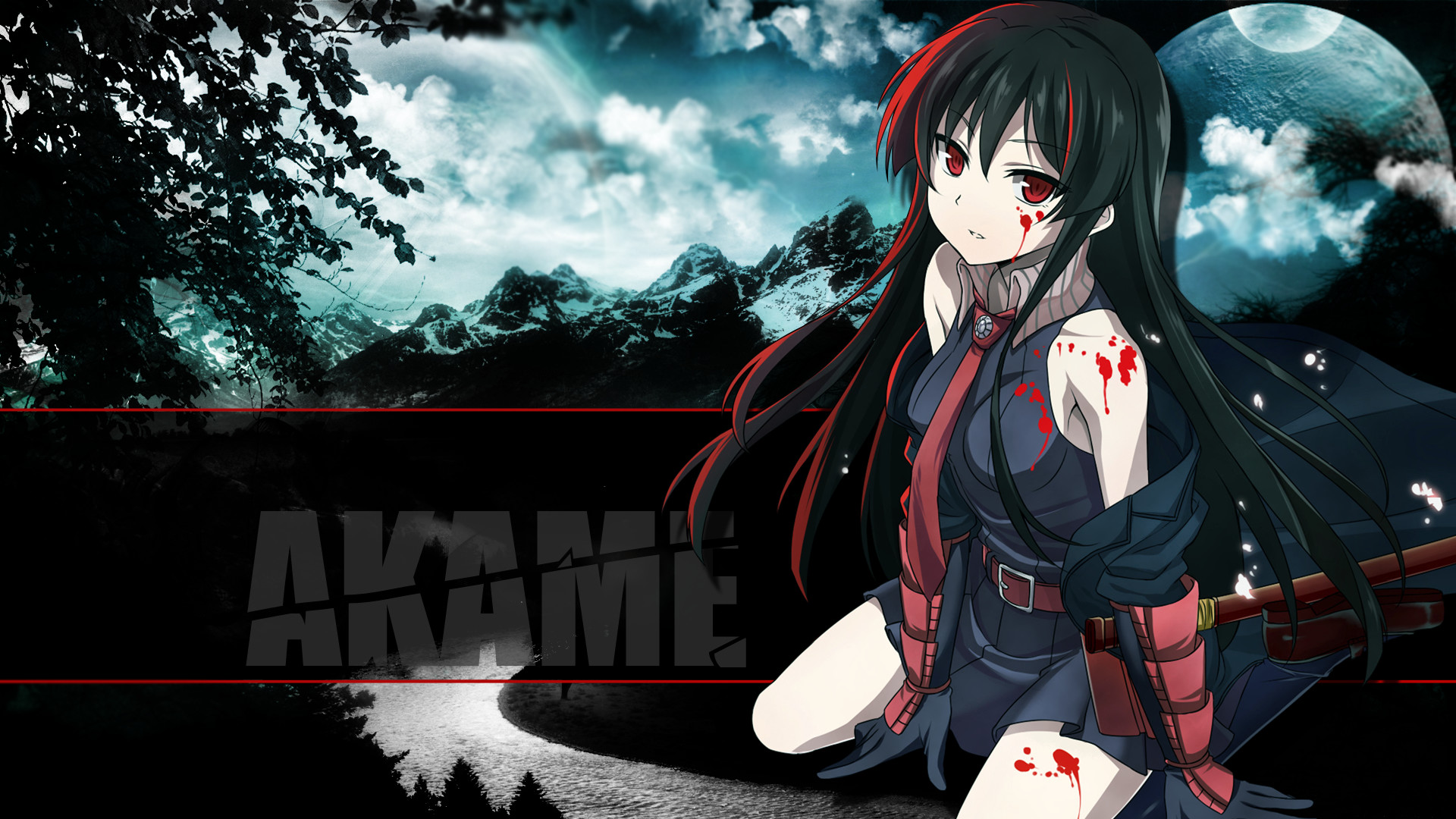 Akame, Akame ga Kill!, Katana, Sangue, Montagne, 1920x1080, immagine di sfondo