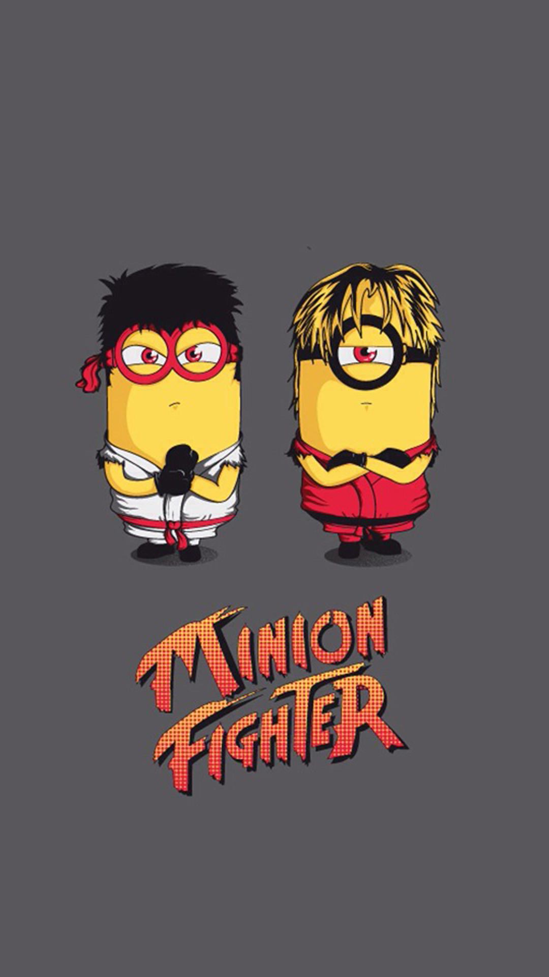 Minion, Street Fighter, Minion Fighter, Parodia, Sfondo grigio, Full HD, schermata di blocco Android
