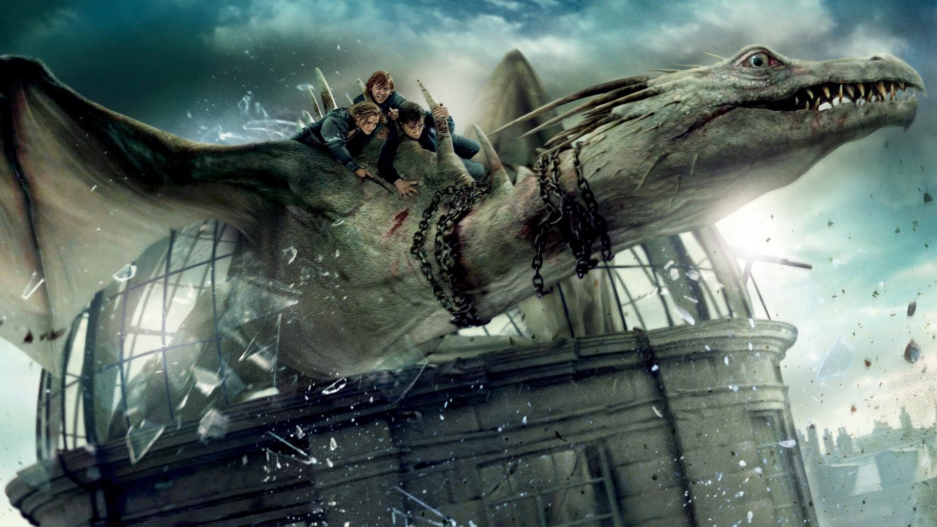 Drago della Gringott, Harry Potter e i Doni della Morte, Harry Potter, Ron Weasley, Hermione Granger, wallpaper Full HD