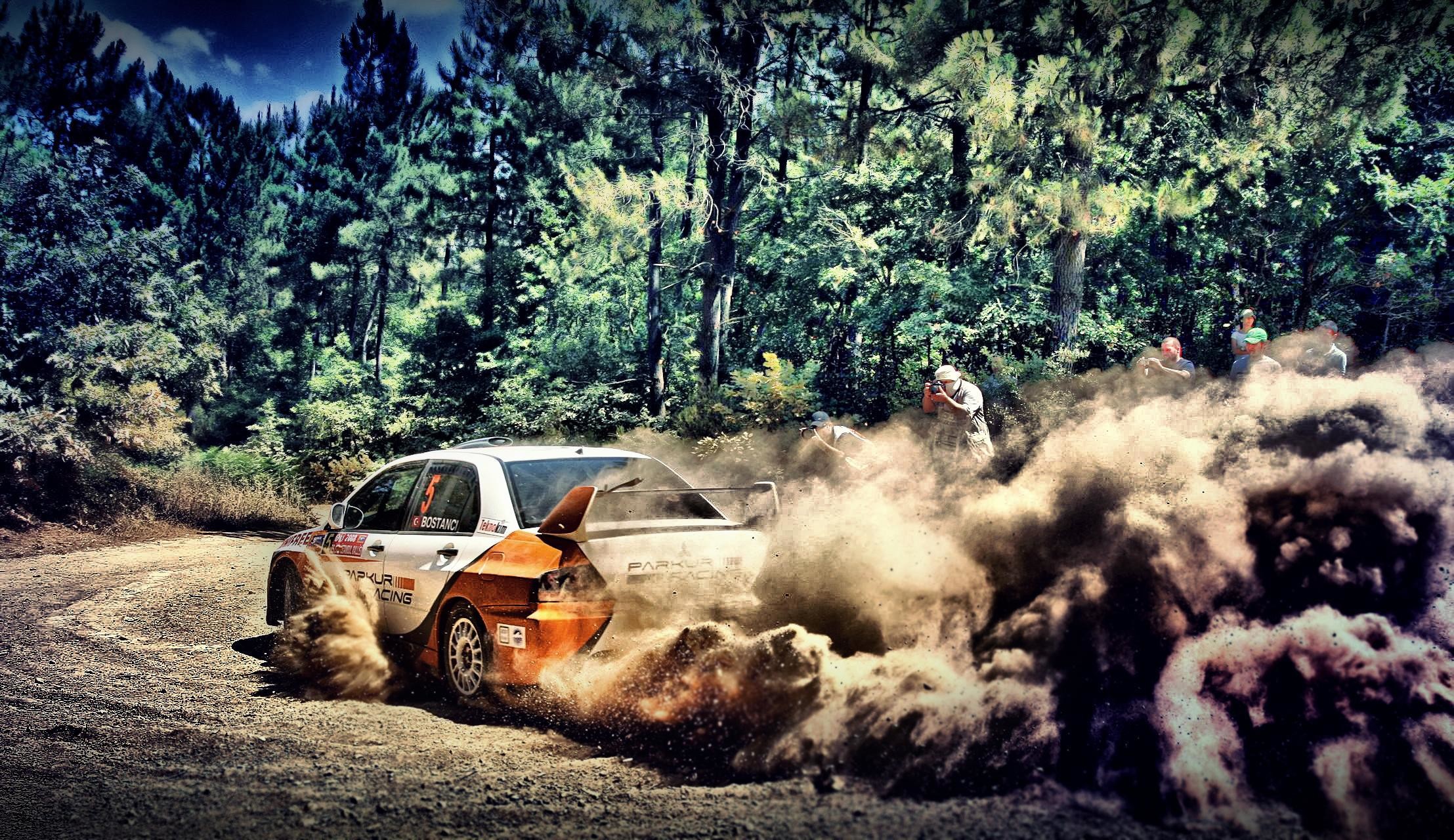 Auto da rally, Polvere, Foresta, HDR, Full HD, sfondo per portatile