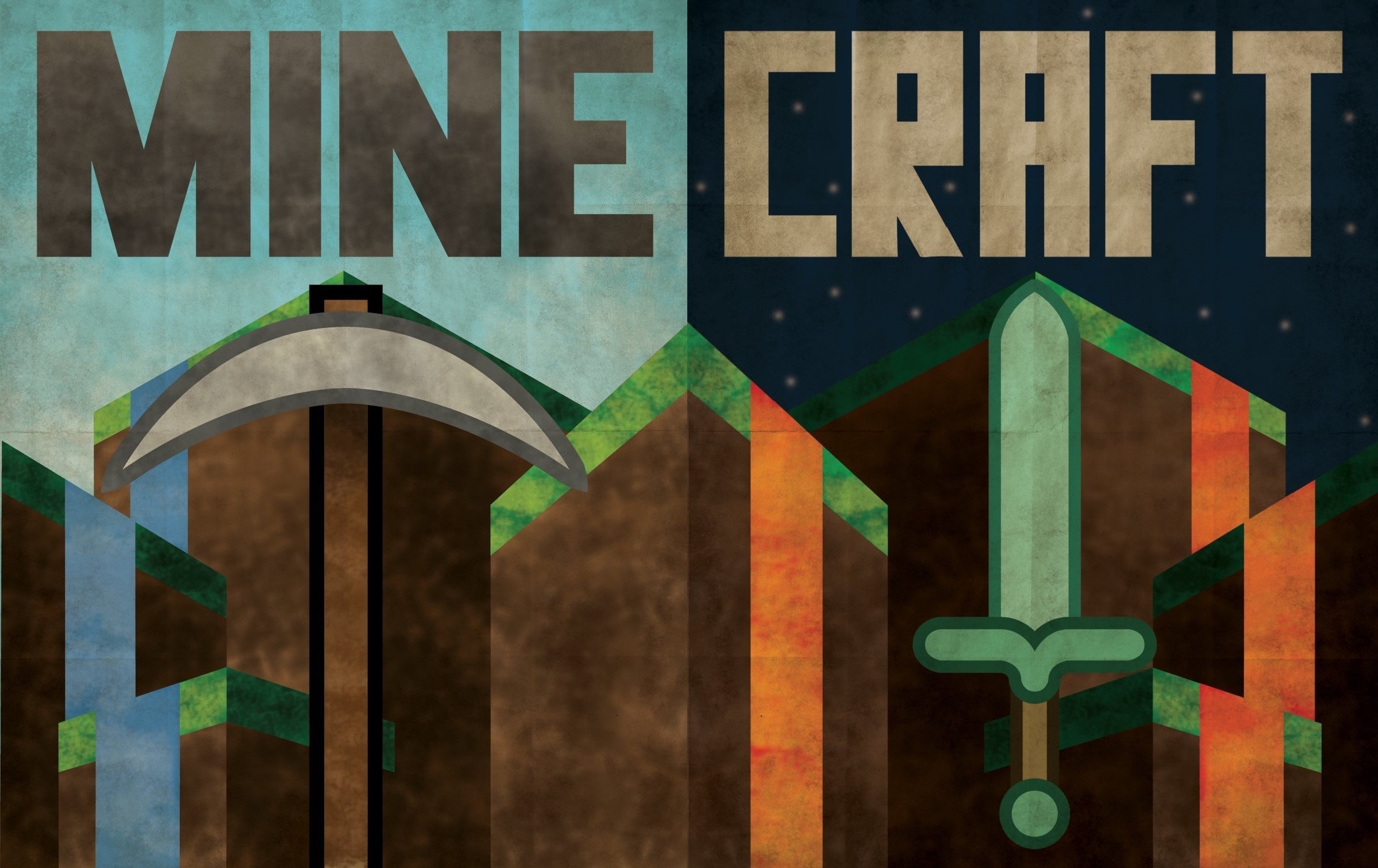 Minecraft, Piccone, Spada, Poster retrò, 16:10 Full HD, sfondo widescreen