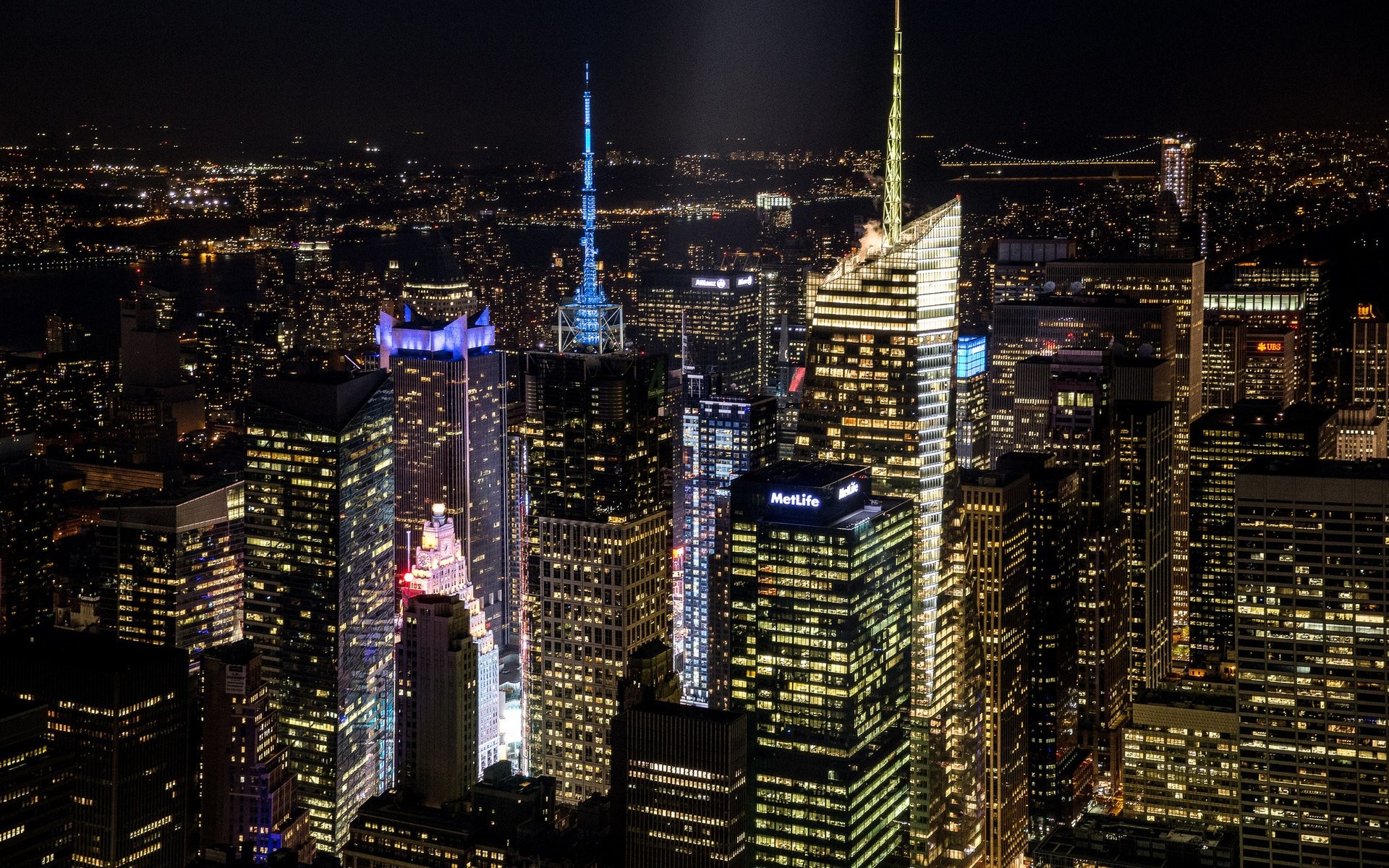 Manhattan, New York, Times Square, Notte, Vista dall'alto, Full HD, sfondo Windows 11