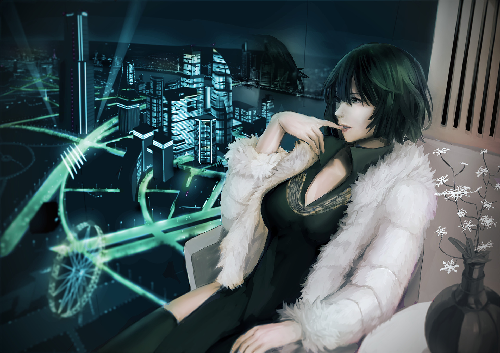 Fubuki, One Punch Man, Pelliccia bianca, Toni verdi, Full HD, sfondo desktop