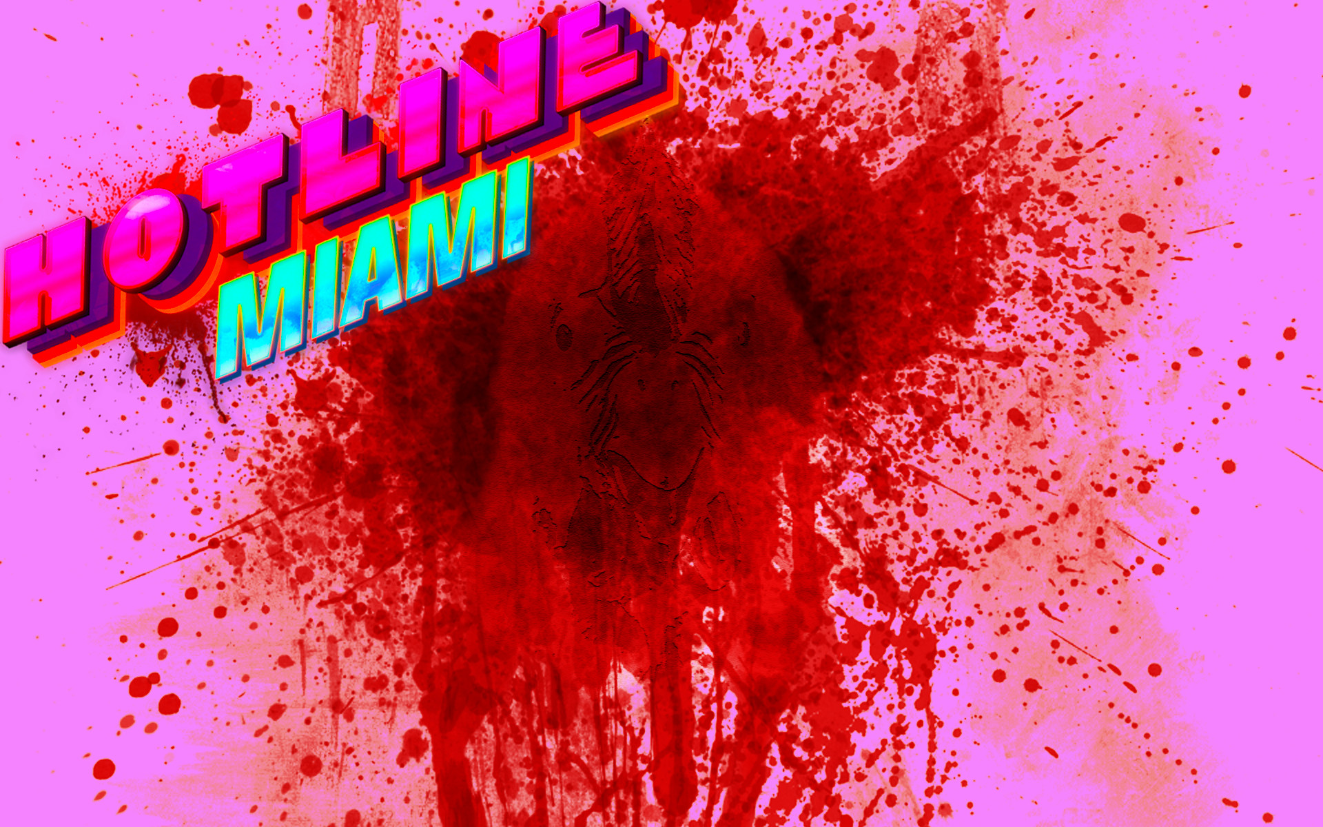 Hotline Miami, Logo, Schizzi rossi, Sfondo rosa, 1920x1200, wallpaper desktop