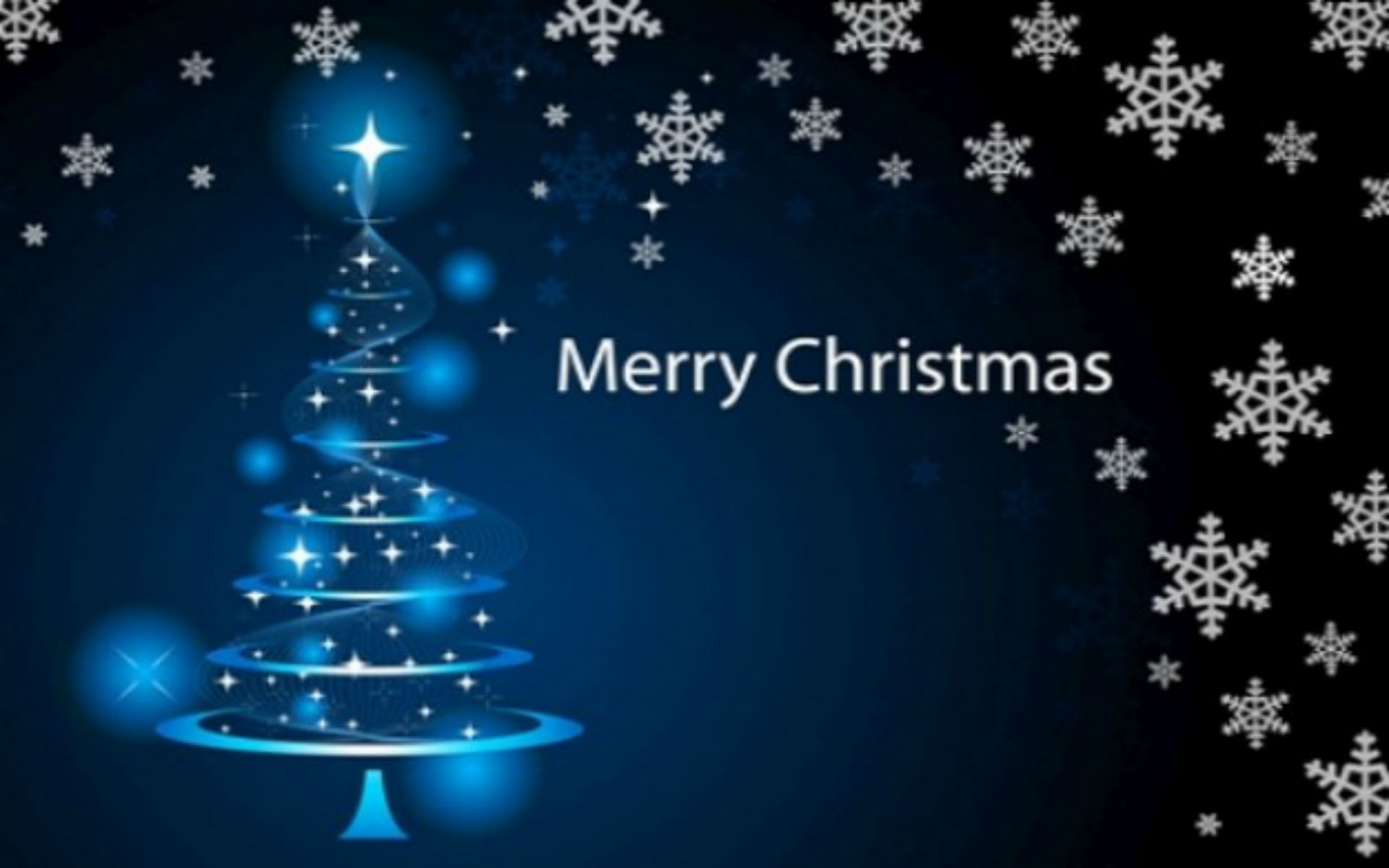 Albero di Natale luminoso, Merry Christmas, Fiocchi di neve, Blu, Sfondo scuro, wallpaper Full HD