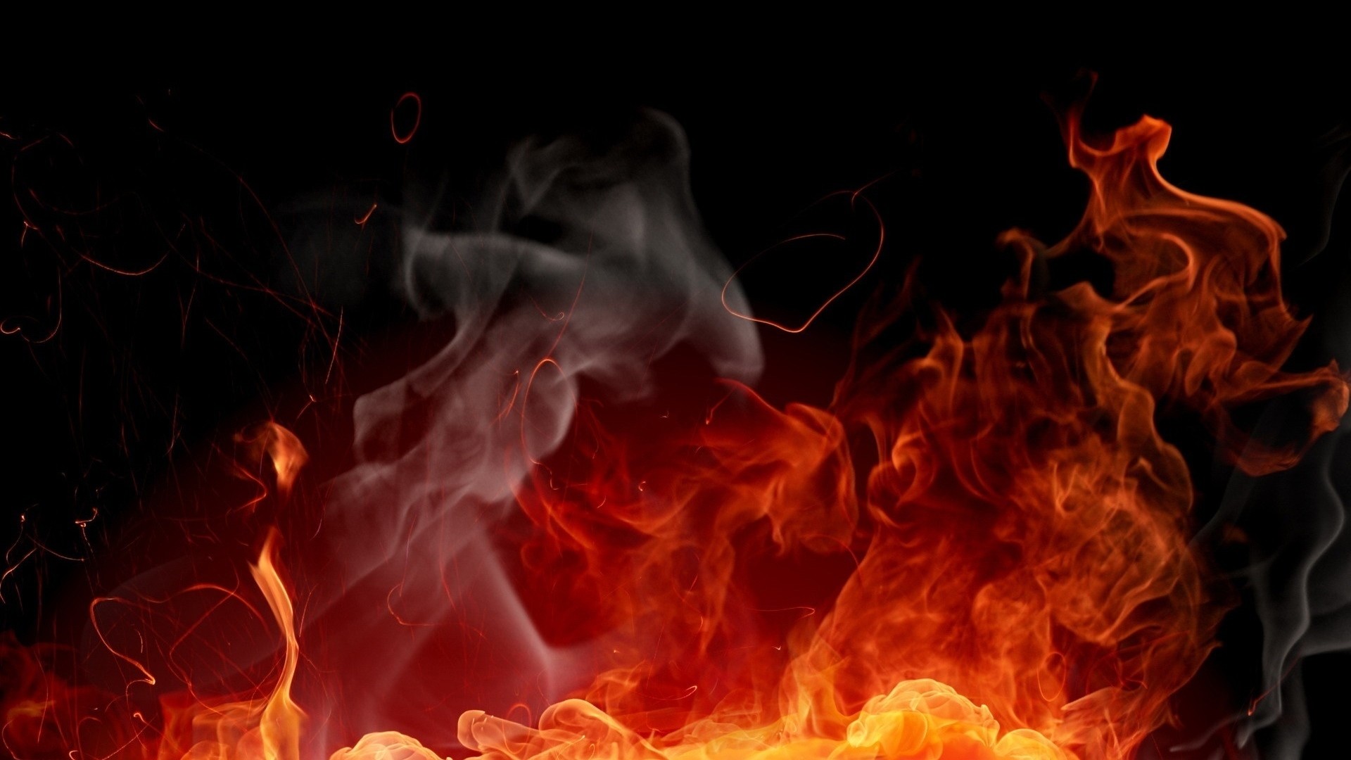 Fiamme, Fumo, Sfondo nero, Rosso, Full HD, wallpaper per PC
