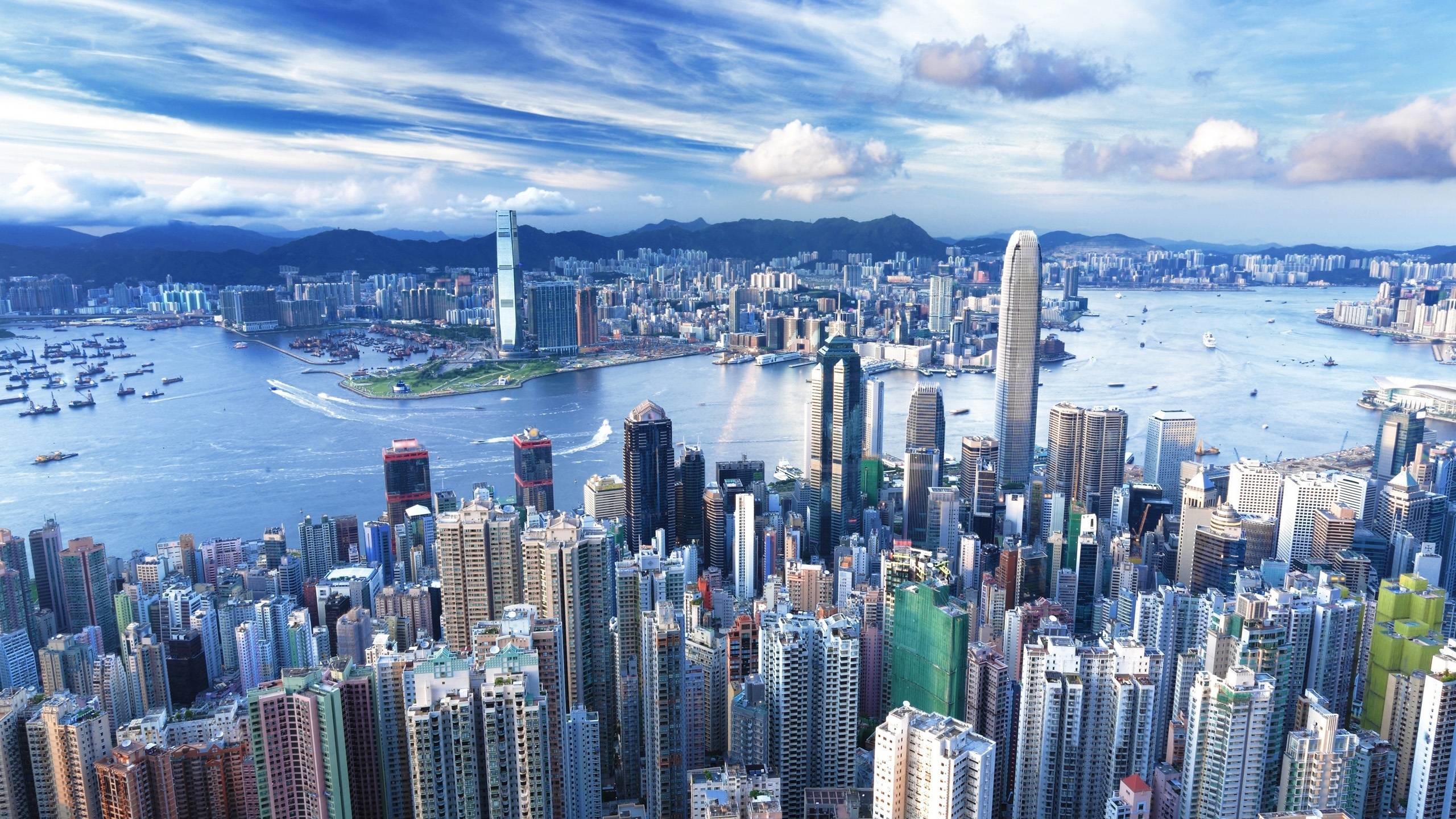 Hong Kong, Victoria Harbour, Skyline, Grattacieli, Vista aerea, 2K 1440p, sfondo desktop