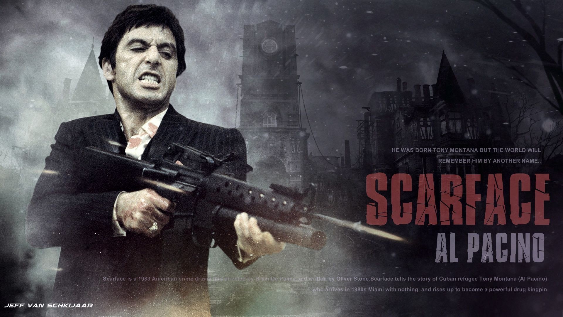 Tony Montana, Al Pacino, Scarface, Fucile, Locandina, Full HD, sfondo per PC