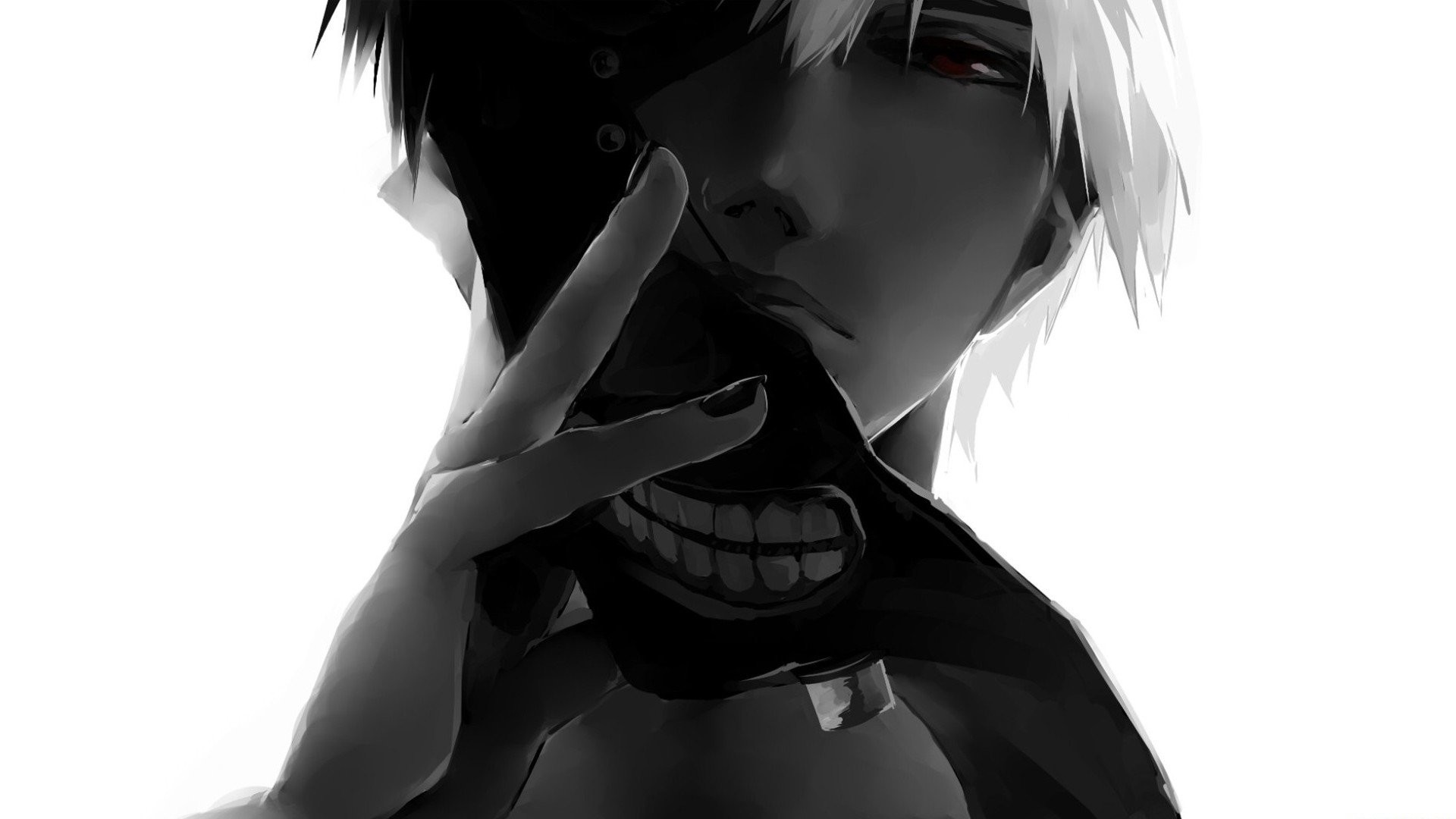 Ken Kaneki, Tokyo Ghoul, Maschera, Bianco e nero, Full HD, sfondo per PC