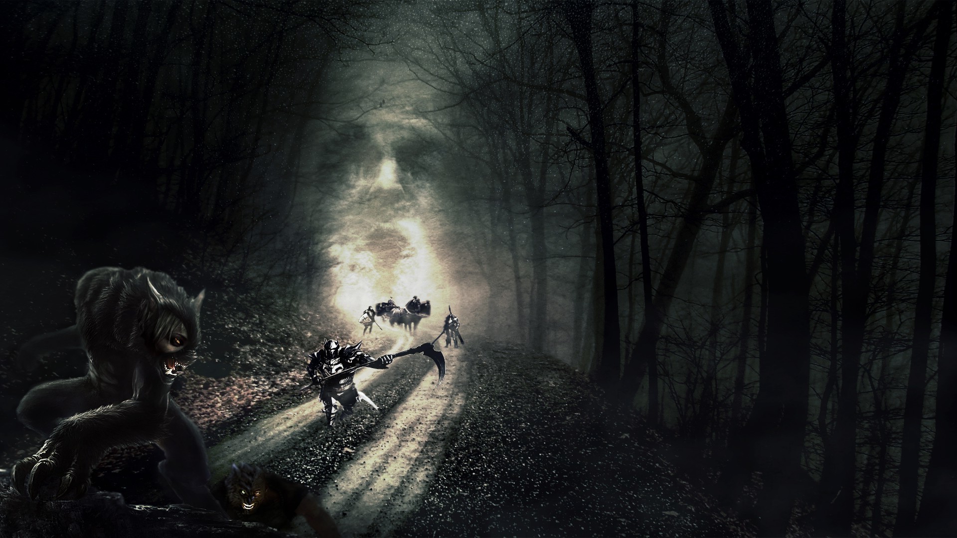 Lupo mannaro, Bosco oscuro, Horror, Notte, Full HD, sfondo per PC e portatile
